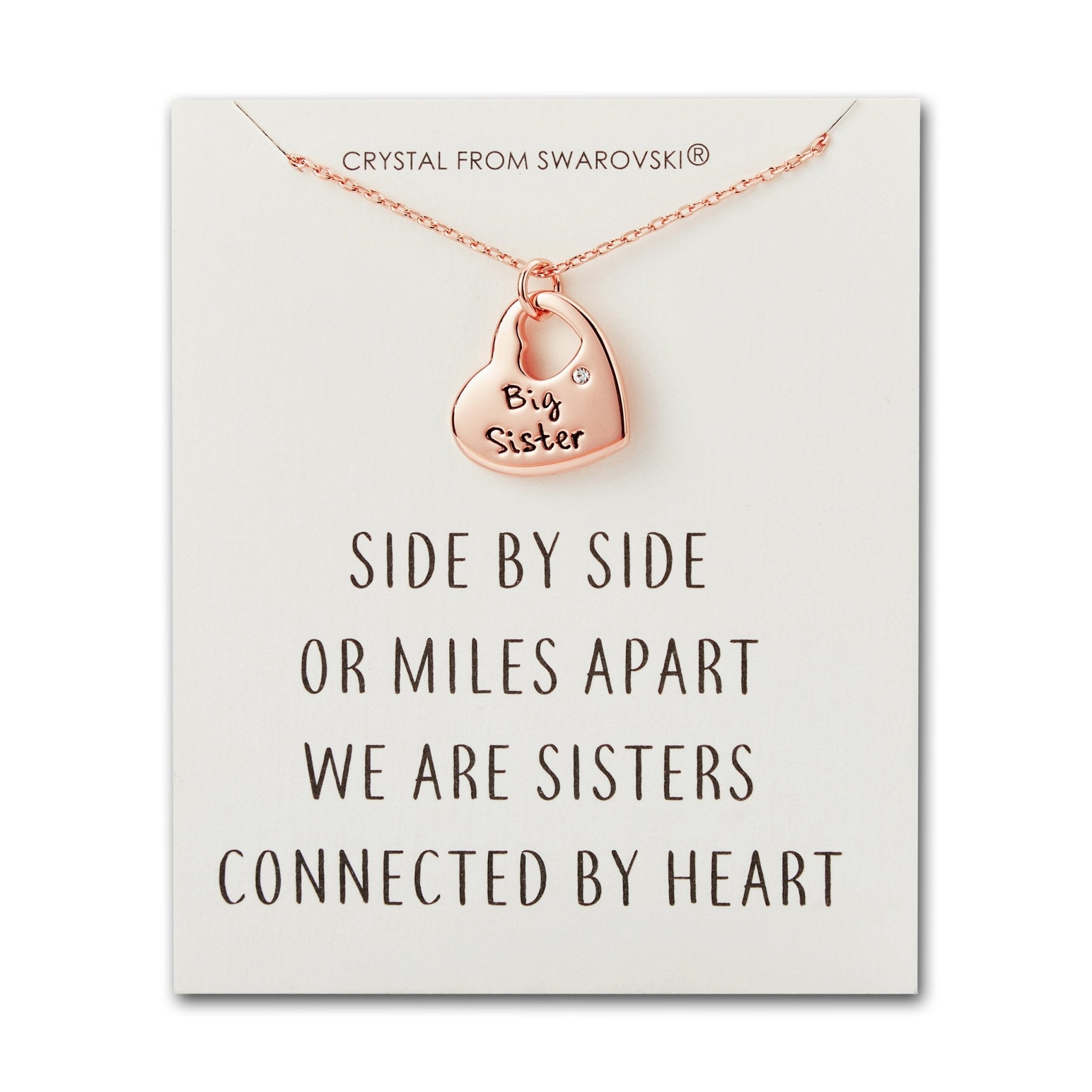 Rose Gold Plated Big Sister Heart Necklace with Quote Card Created with Zircondia® Crystals