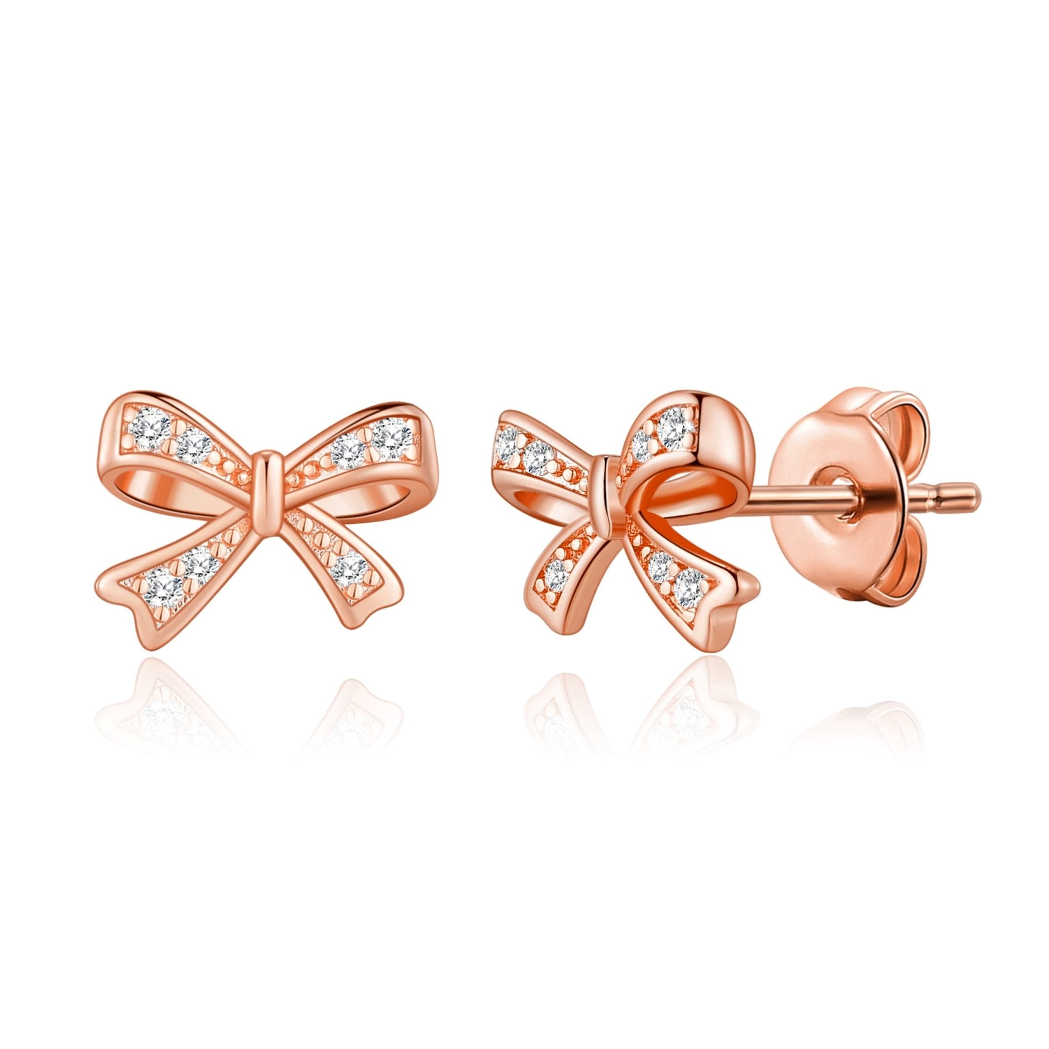 Rose Gold Plated Bow Earrings Created with Zircondia® Crystals