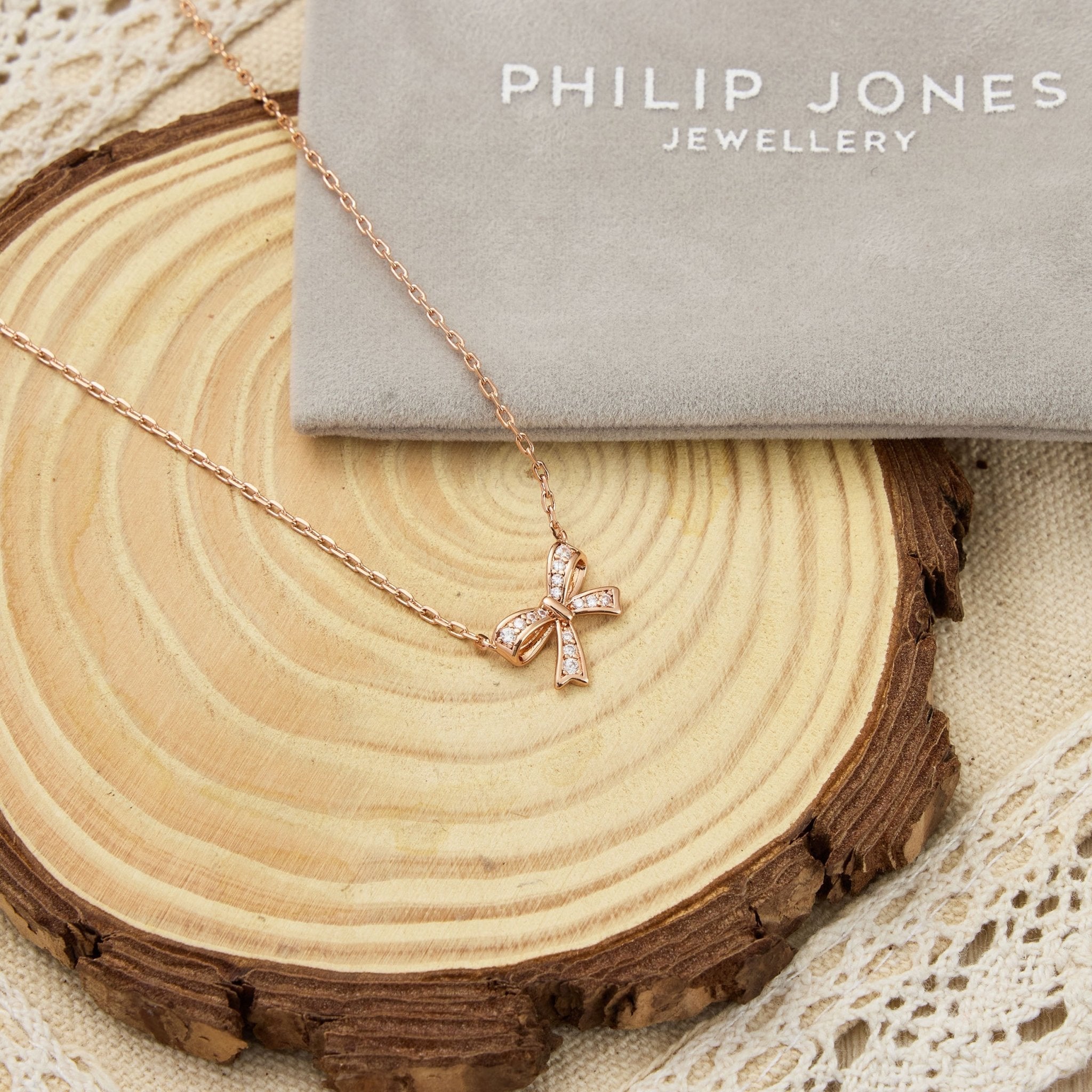 Rose Gold Plated Bow Necklace Created with Zircondia® Crystals
