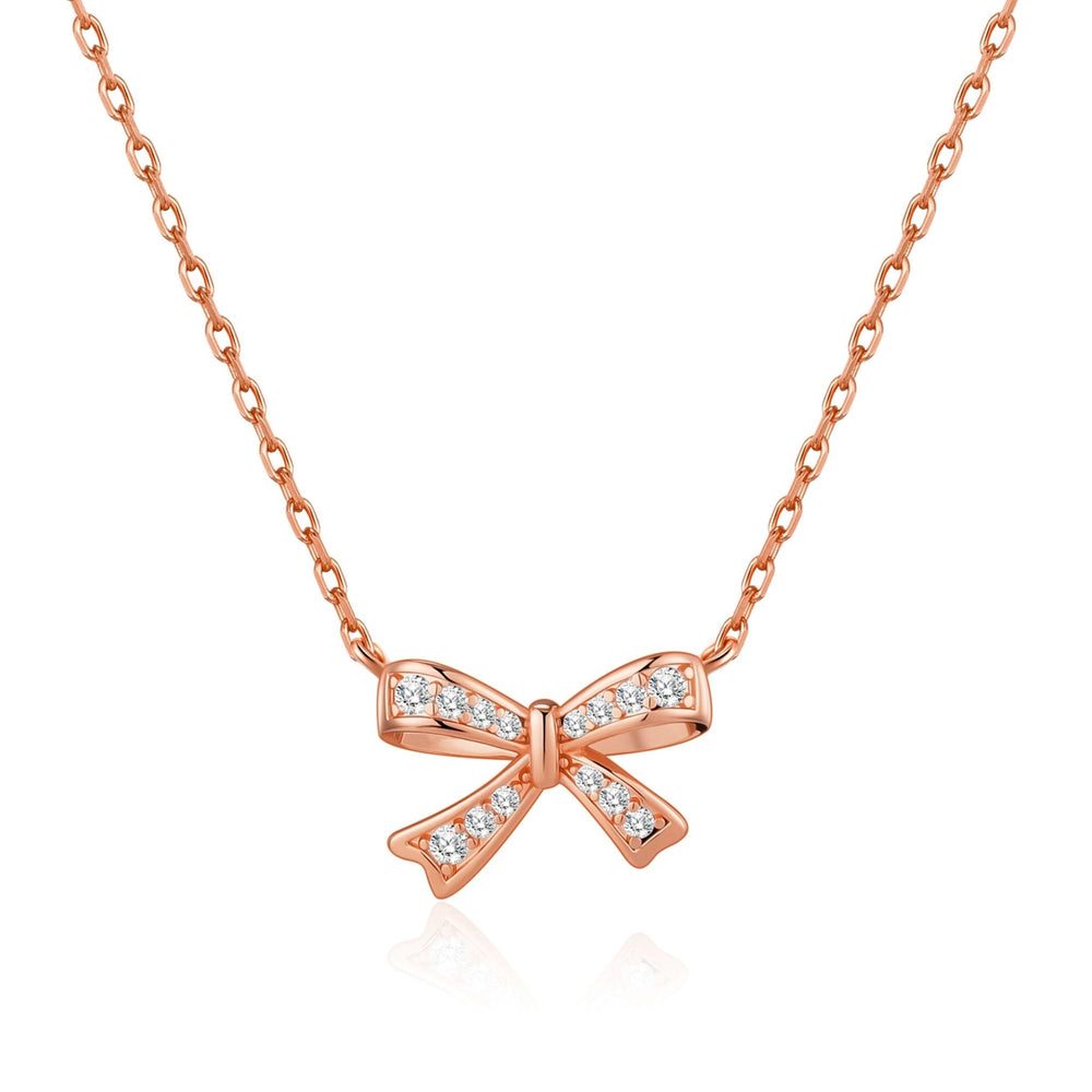 Rose Gold Plated Bow Necklace Created with Zircondia® Crystals