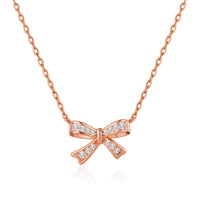 Rose Gold Plated Bow Necklace Created with Zircondia® Crystals