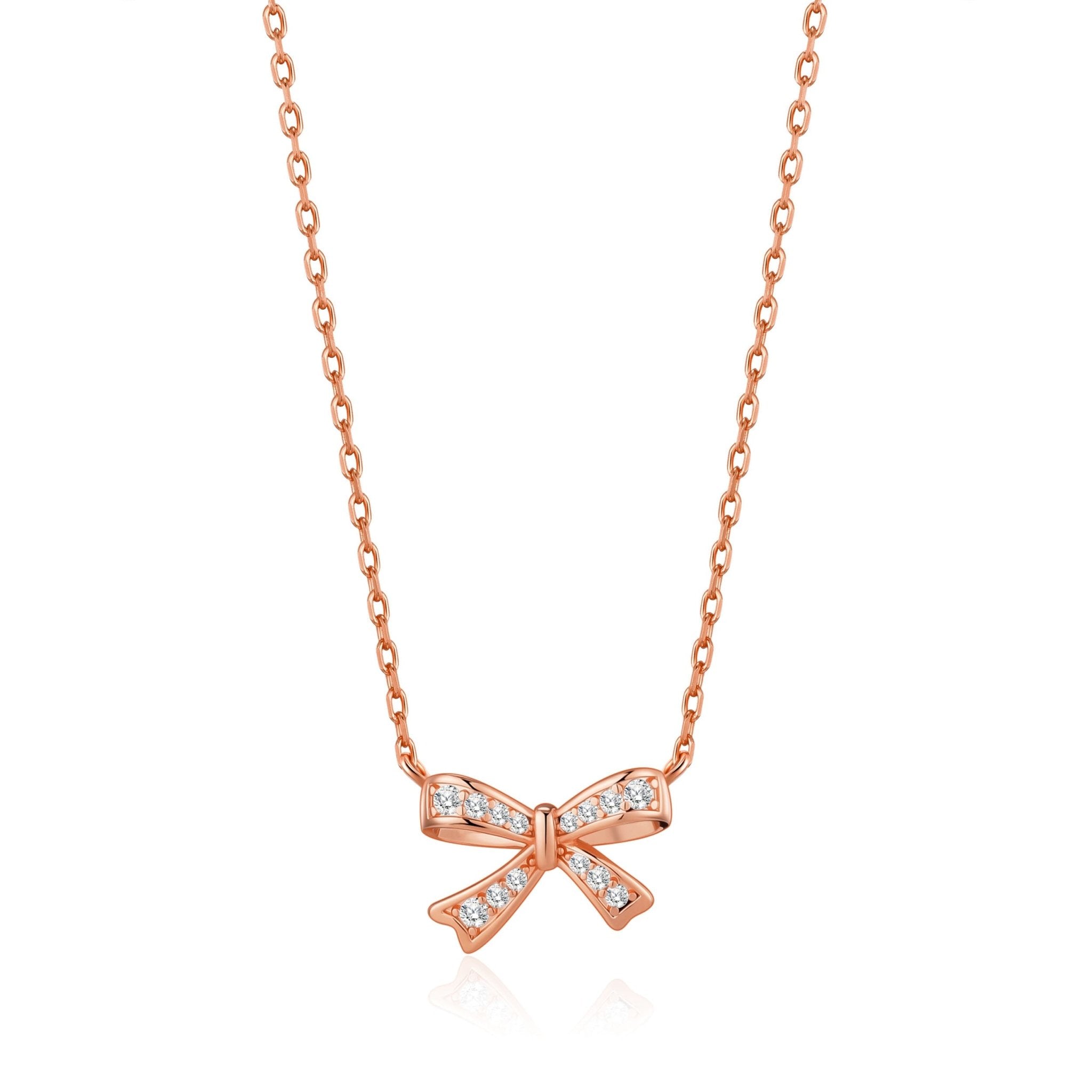 Rose Gold Plated Bow Necklace Created with Zircondia® Crystals