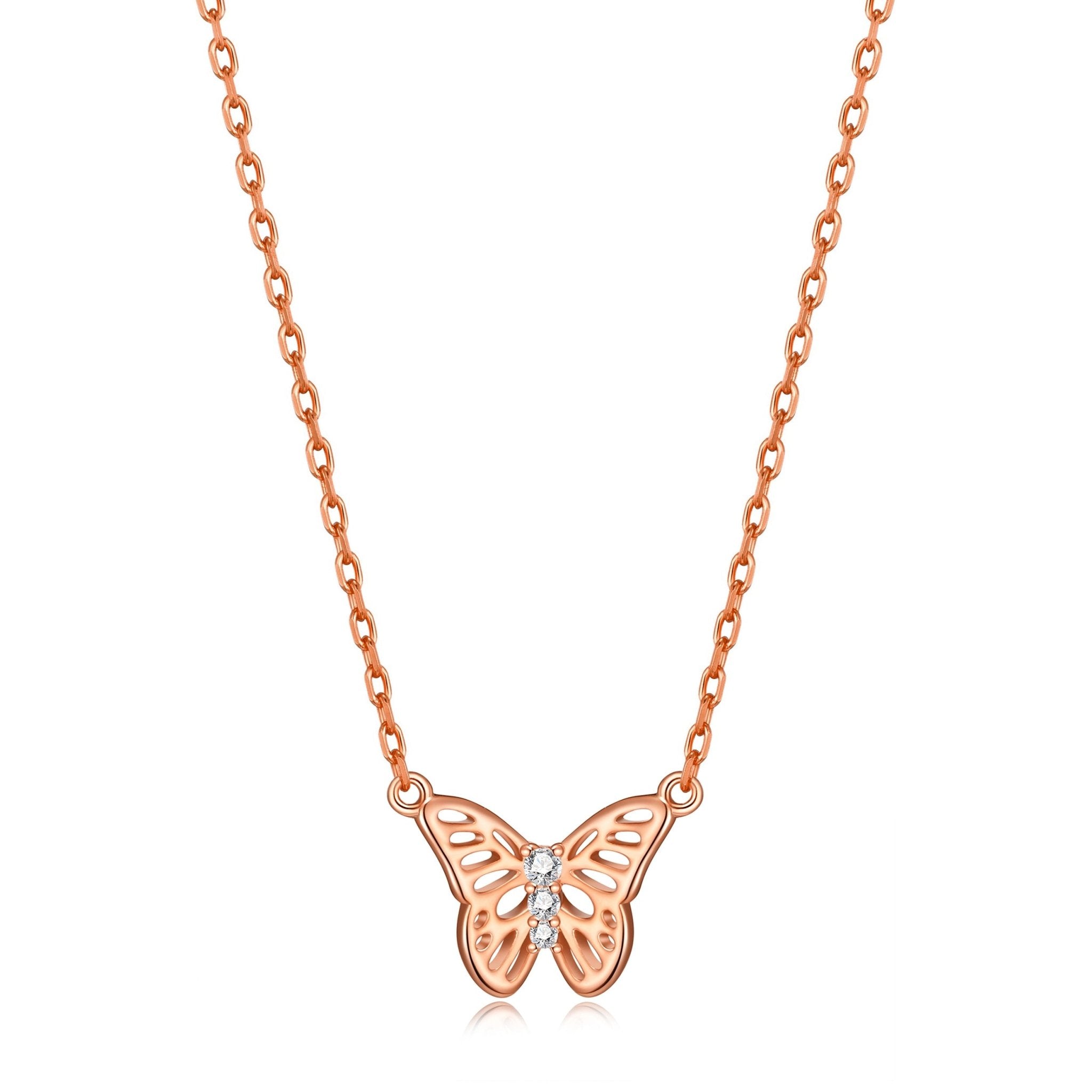 Rose Gold Plated Butterfly Necklace Created with Zircondia® Crystals