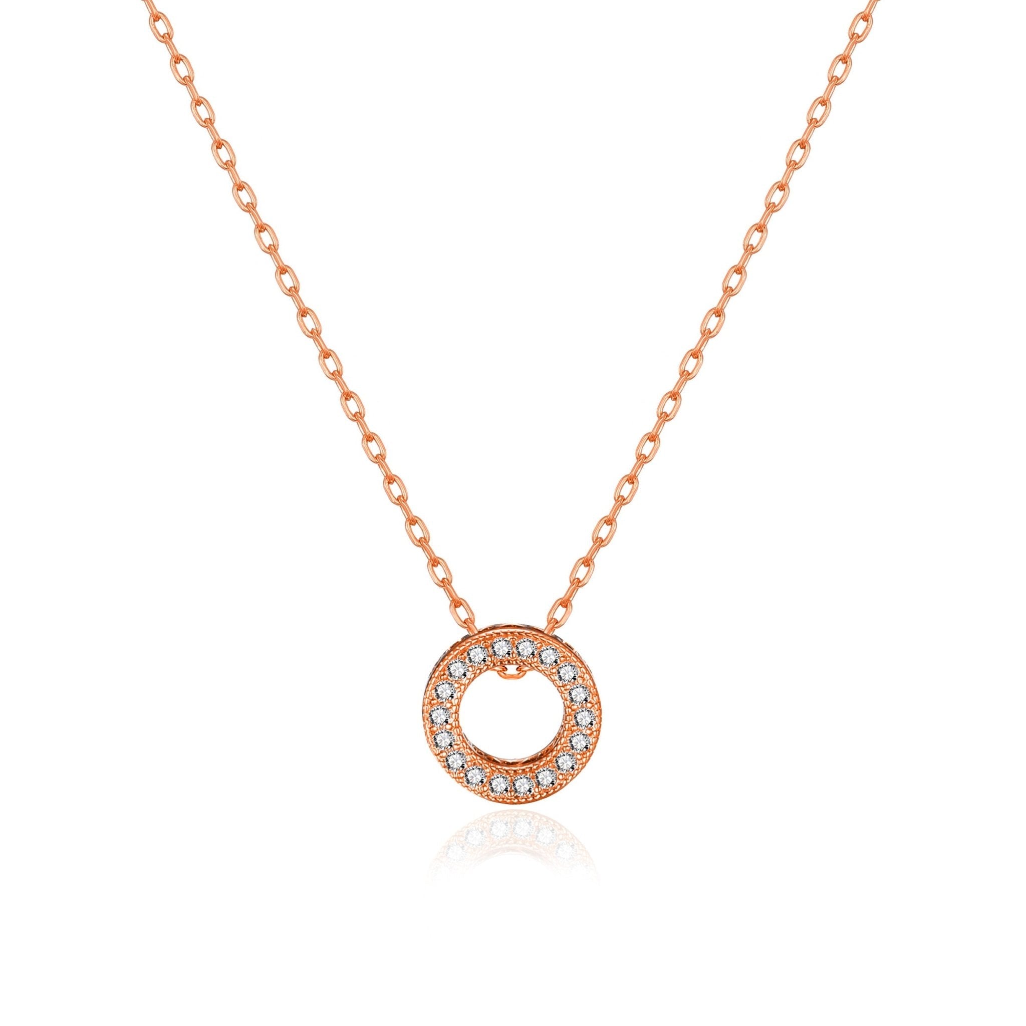 Rose Gold Plated Circle of Life Necklace Created with Zircondia® Crystals