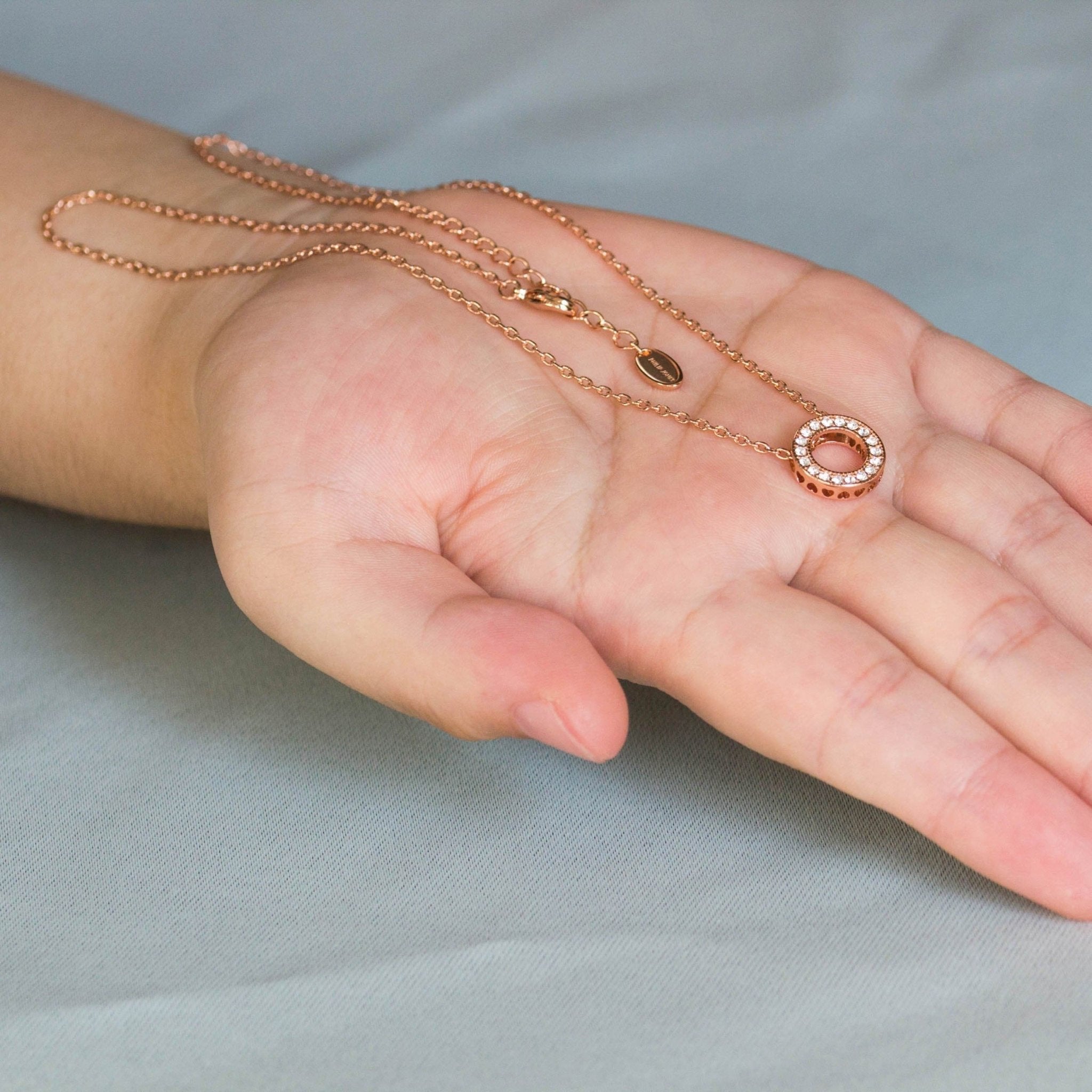 Rose Gold Plated Circle of Life Necklace Created with Zircondia® Crystals