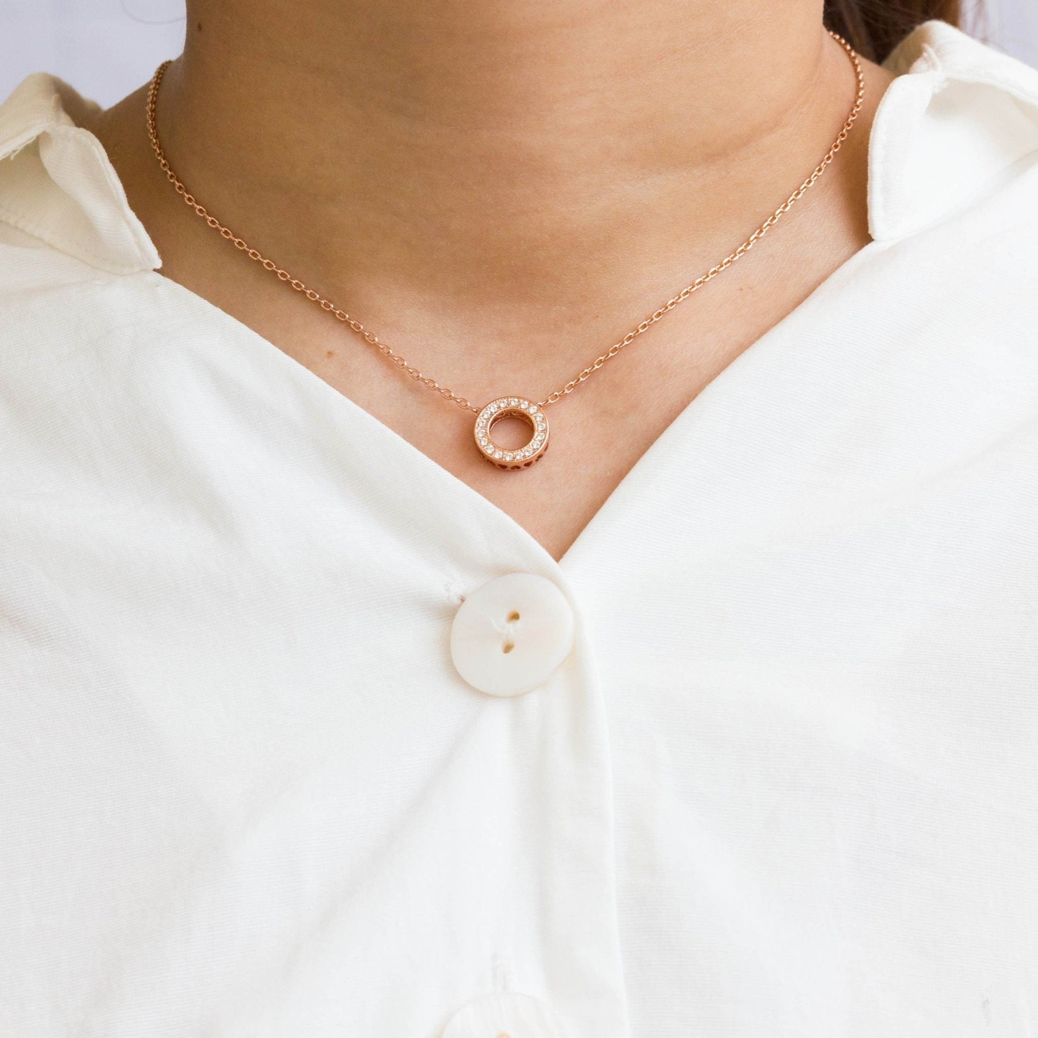 Rose Gold Plated Circle of Life Necklace Created with Zircondia® Crystals