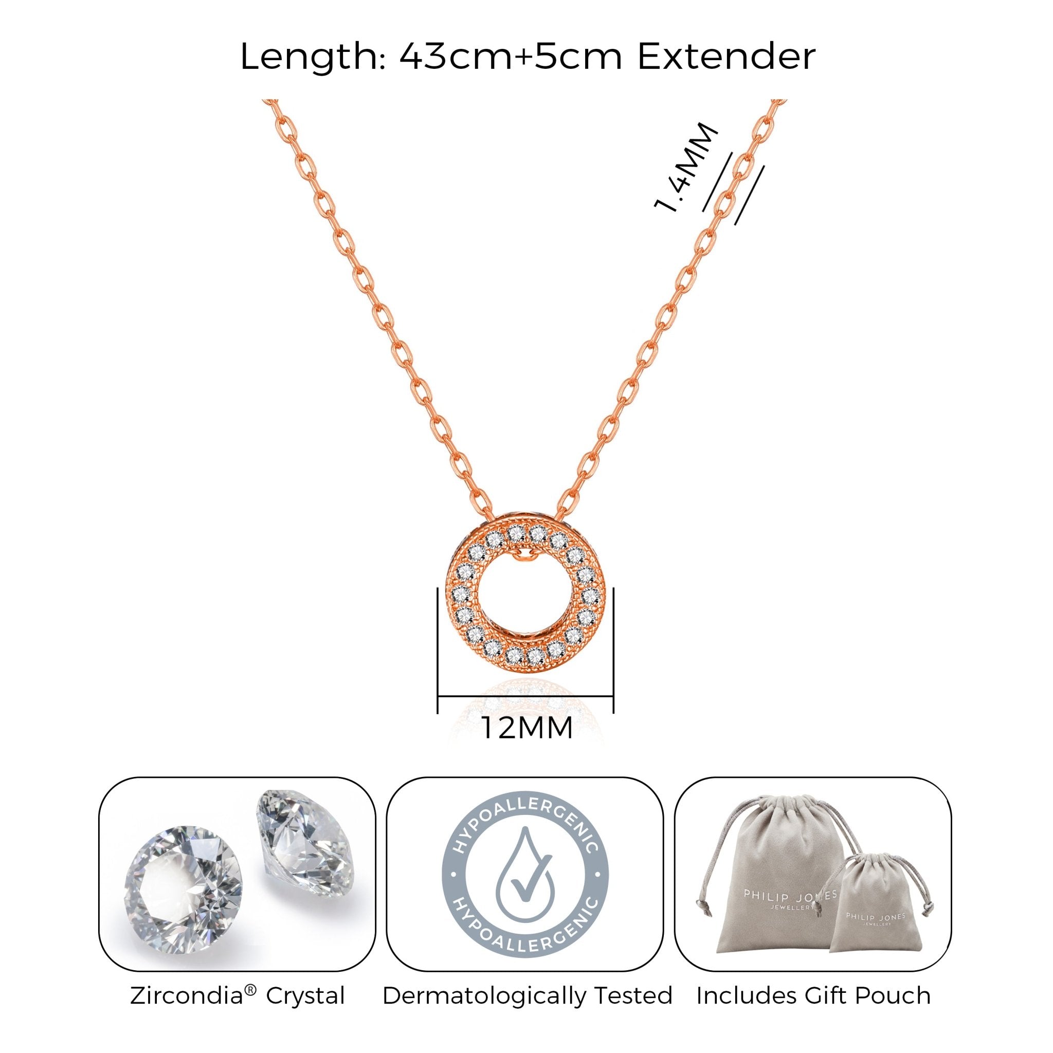 Rose Gold Plated Circle of Life Necklace Created with Zircondia® Crystals