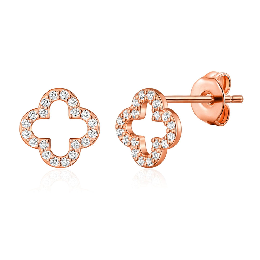 Rose Gold Plated Clover Earrings Created with Zircondia® Crystals