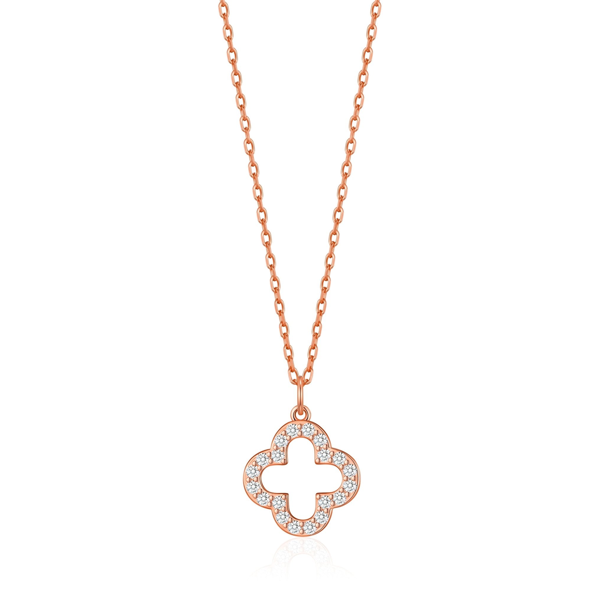 Rose Gold Plated Clover Necklace Created with Zircondia® Crystals