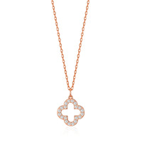 Rose Gold Plated Clover Necklace Created with Zircondia® Crystals