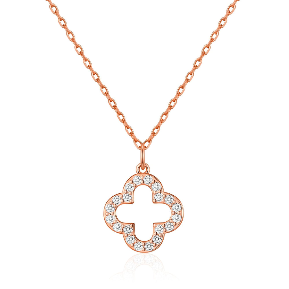 Rose Gold Plated Clover Necklace Created with Zircondia® Crystals