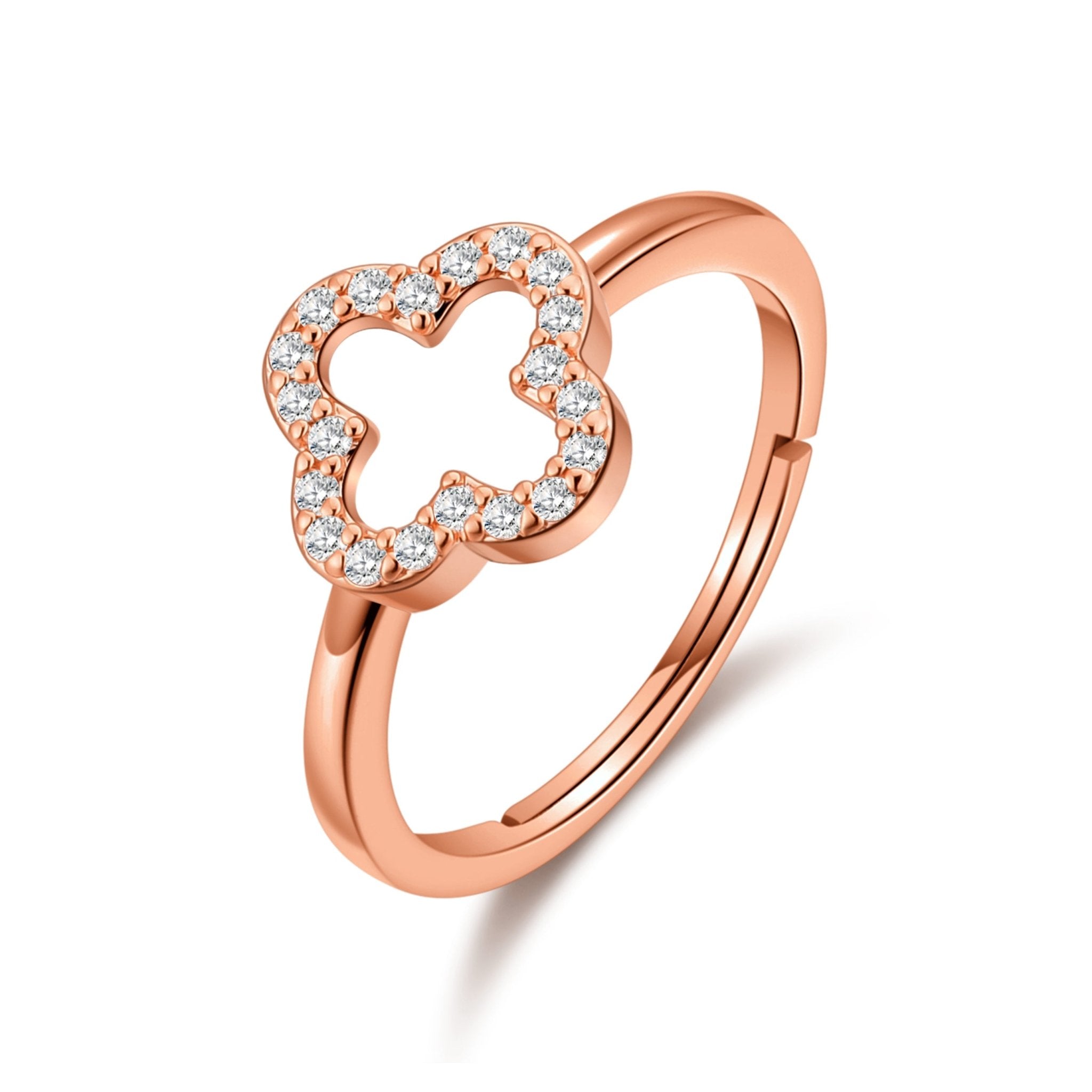 Rose Gold Plated Clover Ring Created with Zircondia® Crystals
