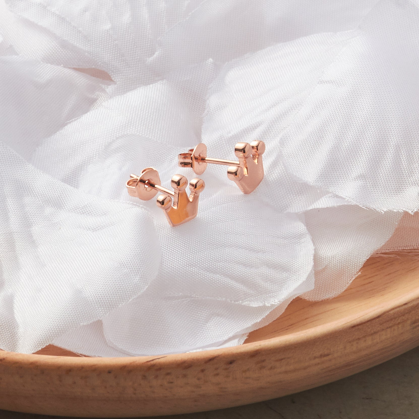 Rose Gold Plated Crown Stud Earrings