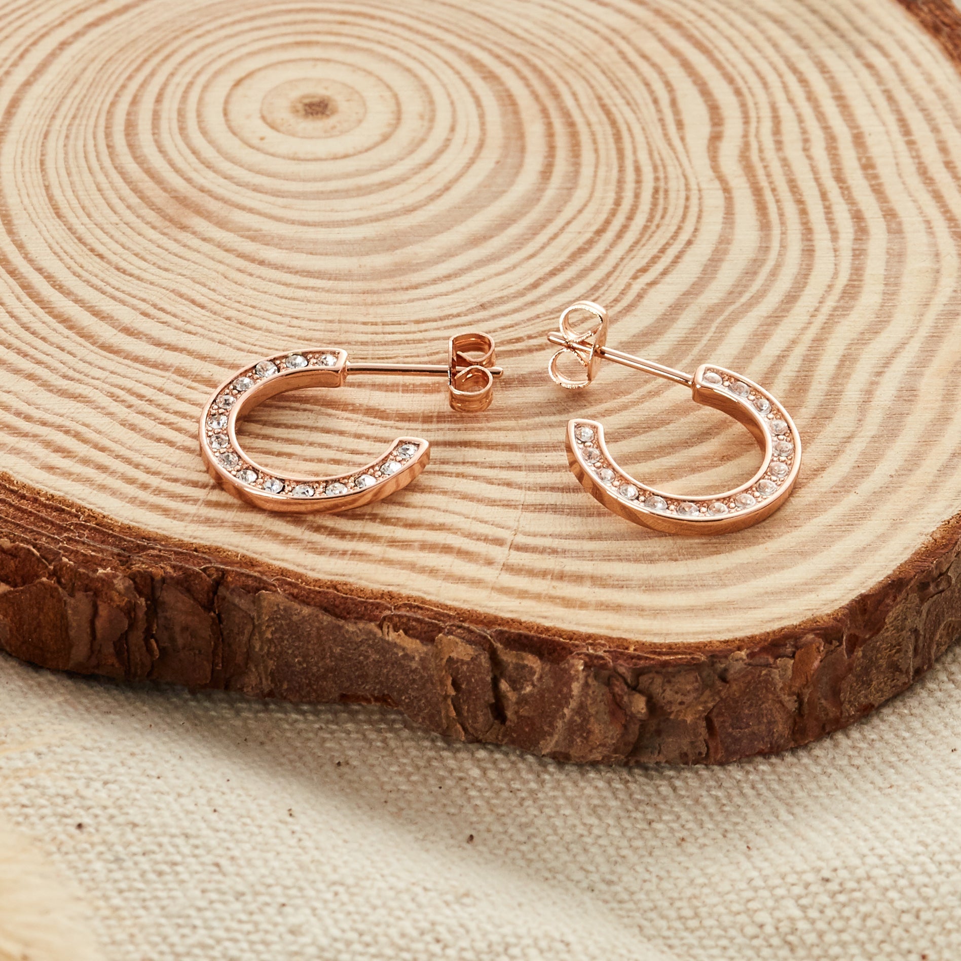 Rose Gold Plated Crystal Edge Hoop Earrings Created With Zircondia® Crystals