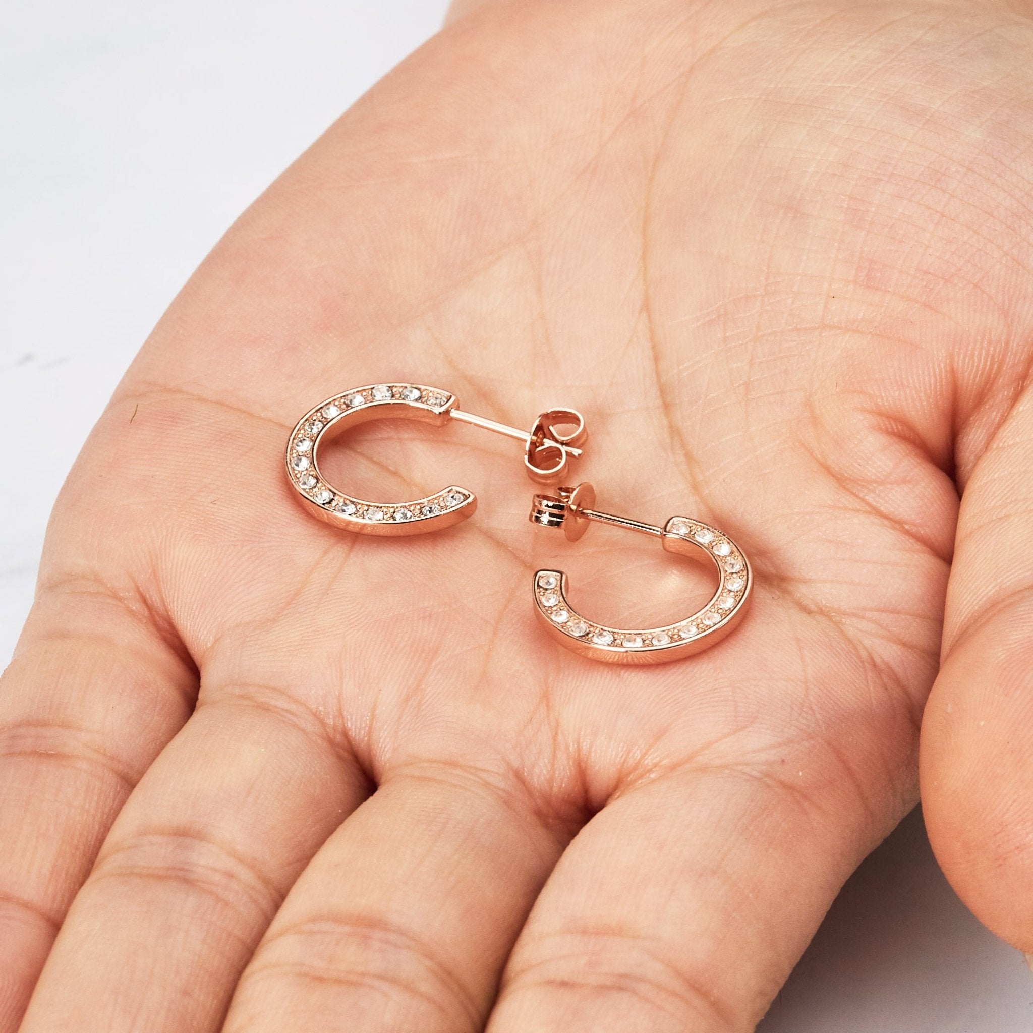 Rose Gold Plated Crystal Edge Hoop Earrings Created With Zircondia® Crystals