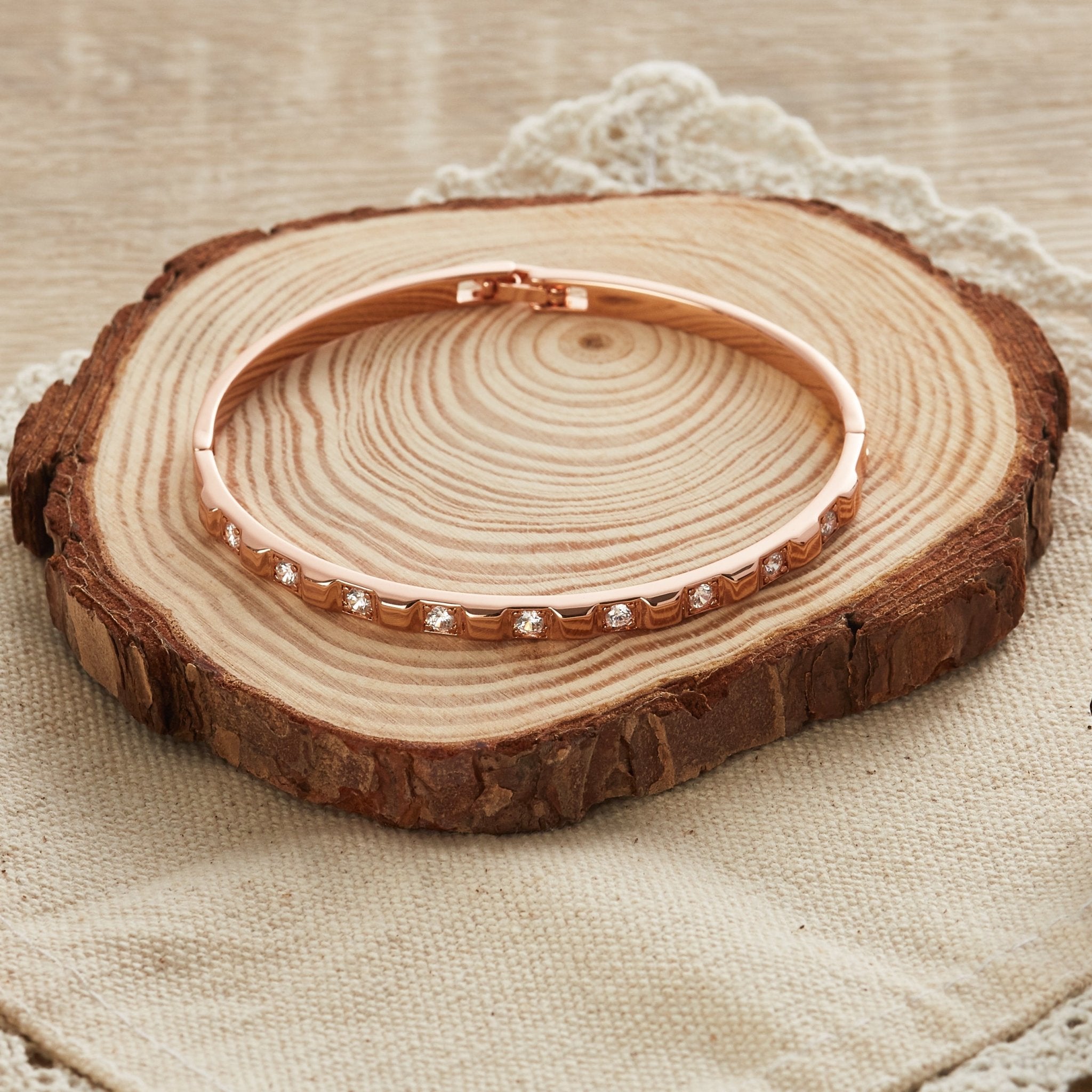 Rose Gold Plated Cubic Bangle Created with Zircondia® Crystals (7 Inch)