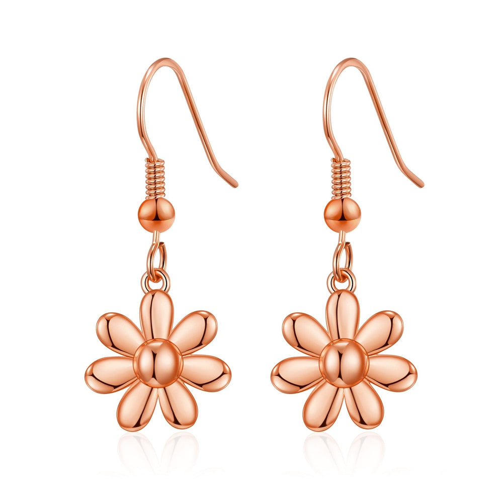 Rose Gold Plated Daisy Drop Earrings