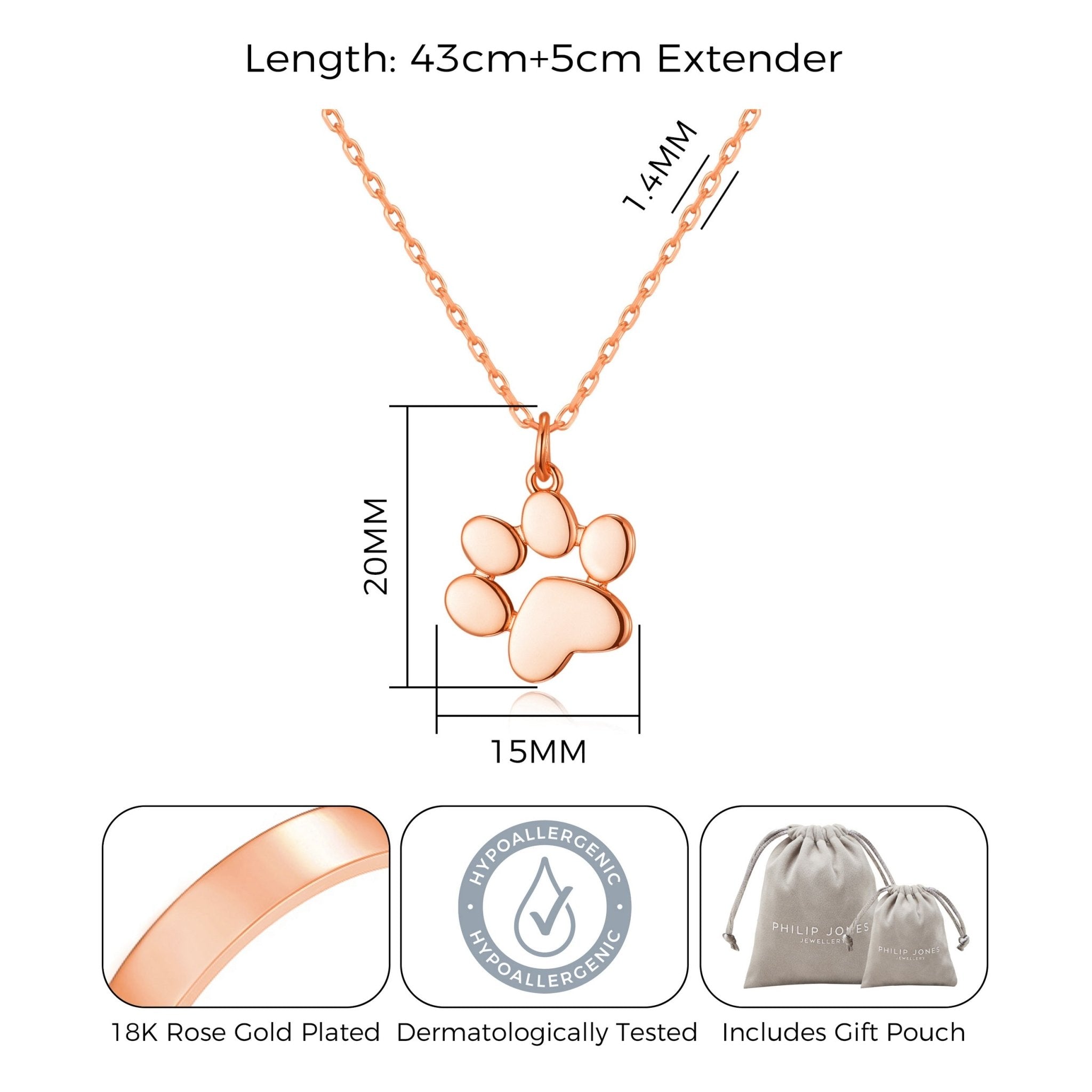 Rose Gold Plated Dog Paw Necklace