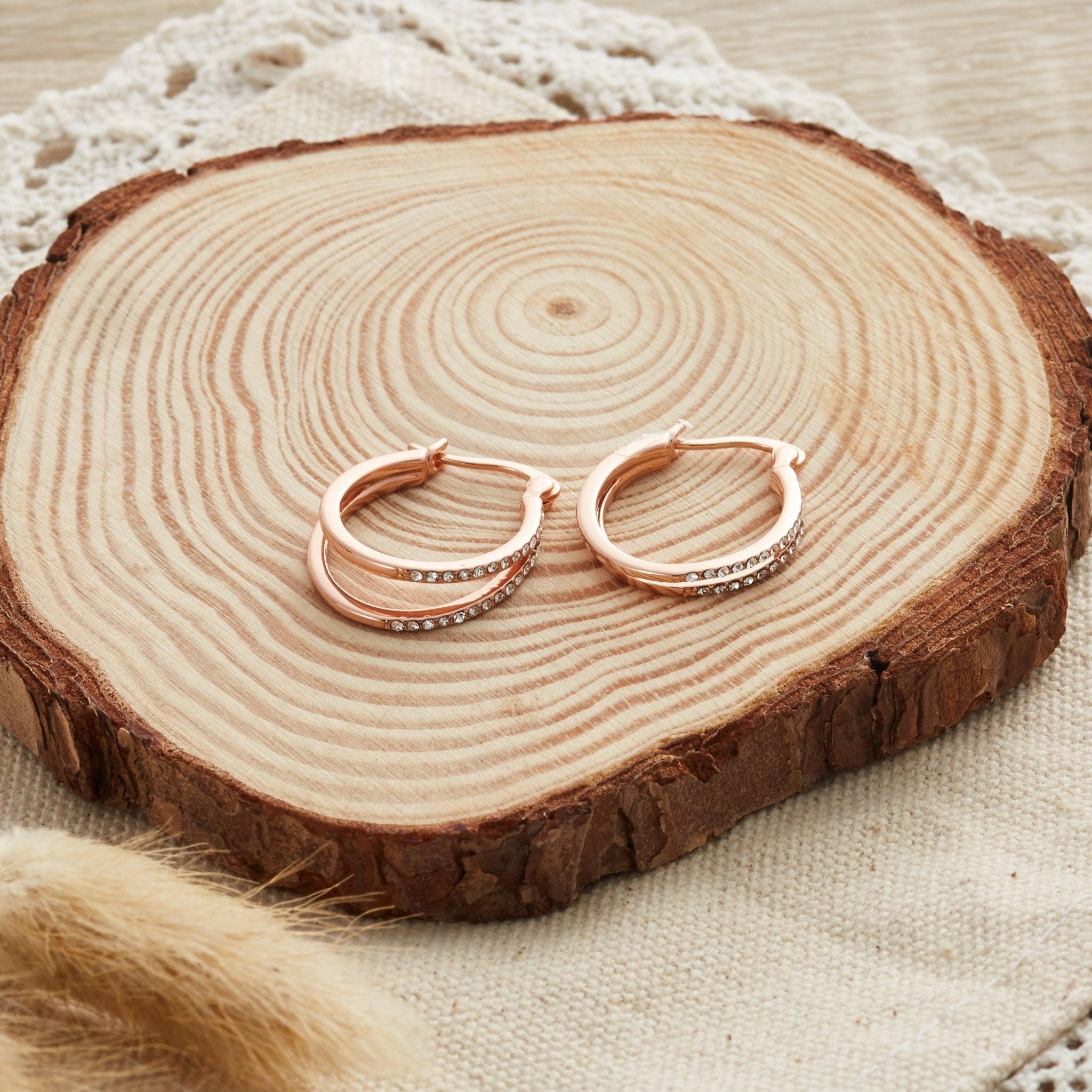 Rose Gold Plated Double Hoop Earrings Created with Zircondia® Crystals