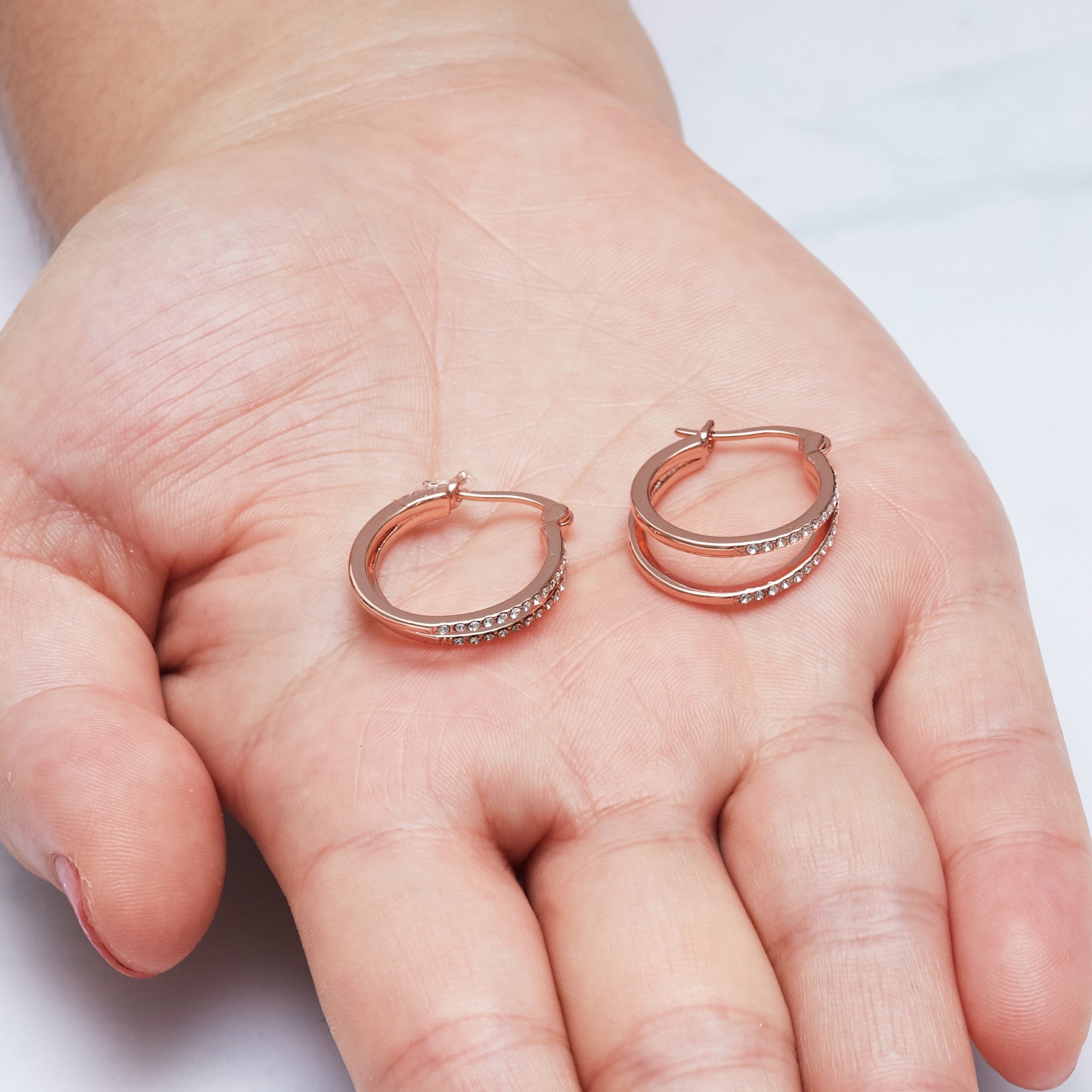 Rose Gold Plated Double Hoop Earrings Created with Zircondia® Crystals