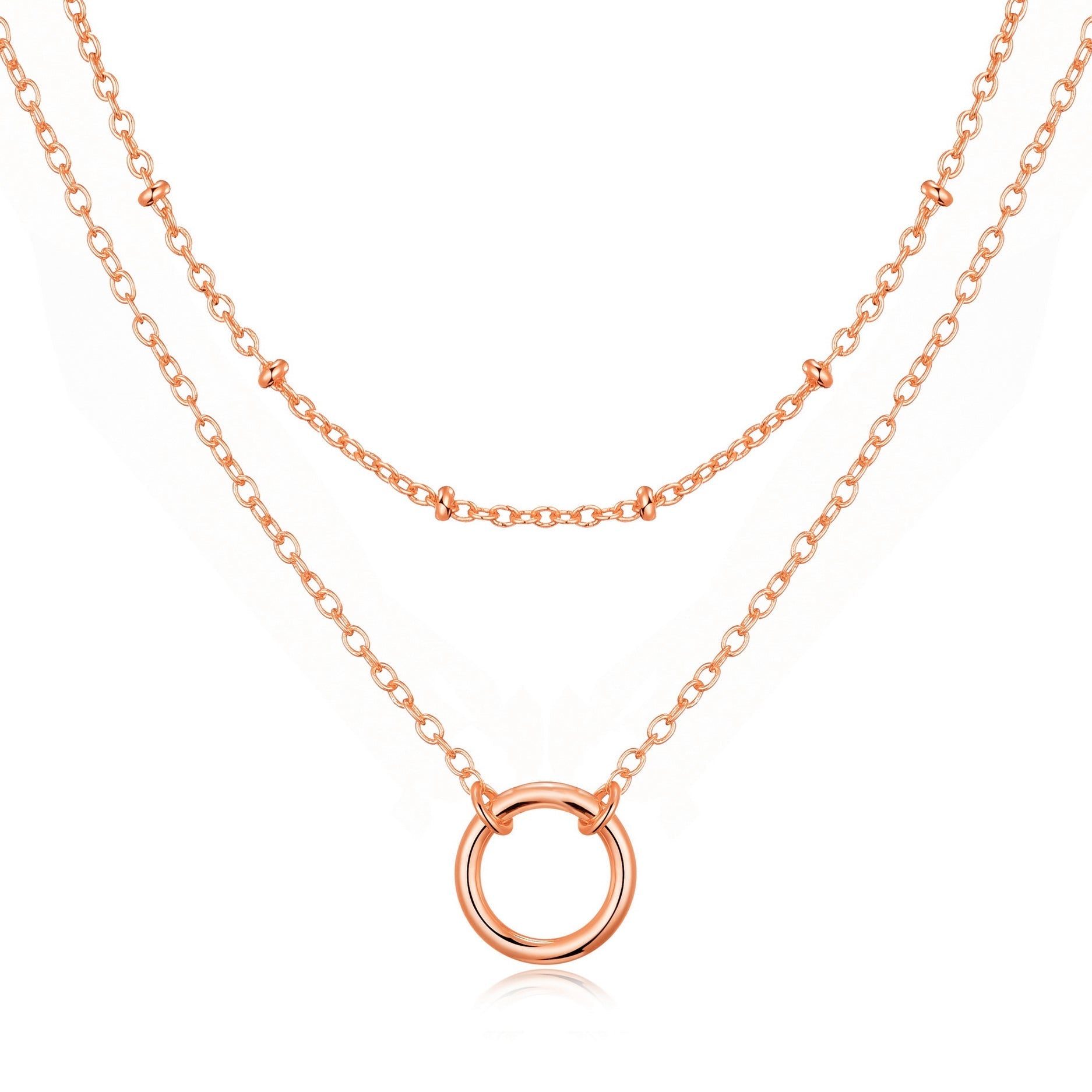 Rose Gold Plated Double Layered Circle Necklace