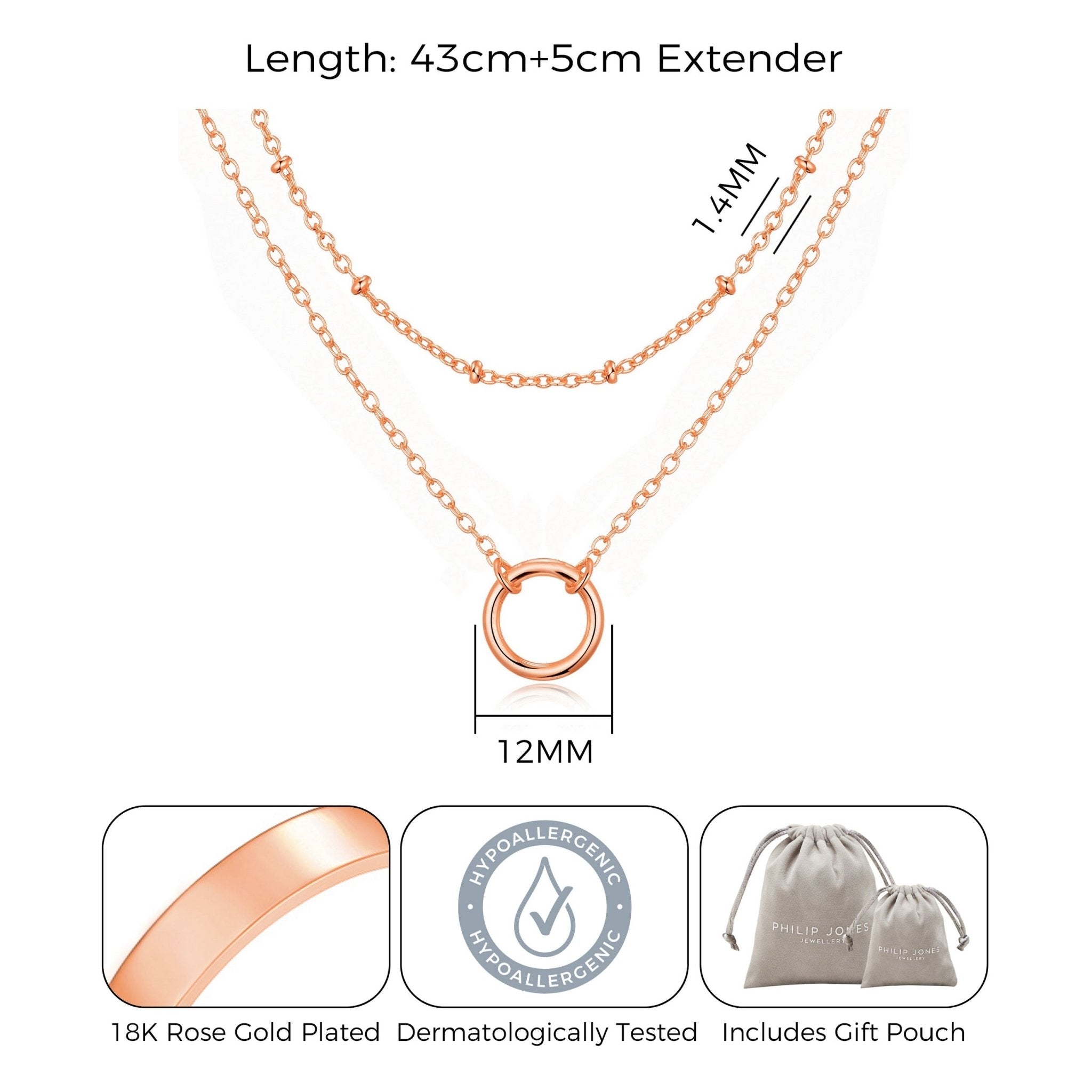 Rose Gold Plated Double Layered Circle Necklace