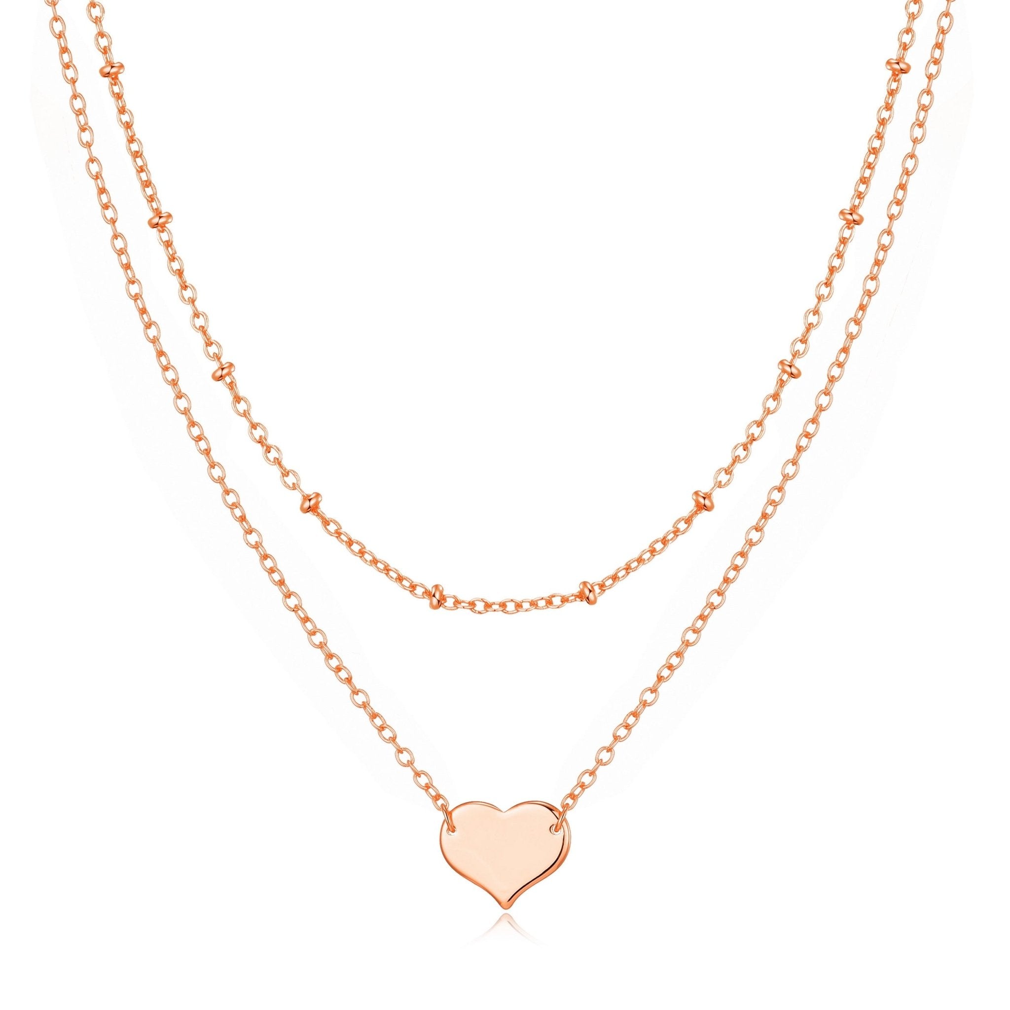 Rose Gold Plated Double Layered Heart Necklace