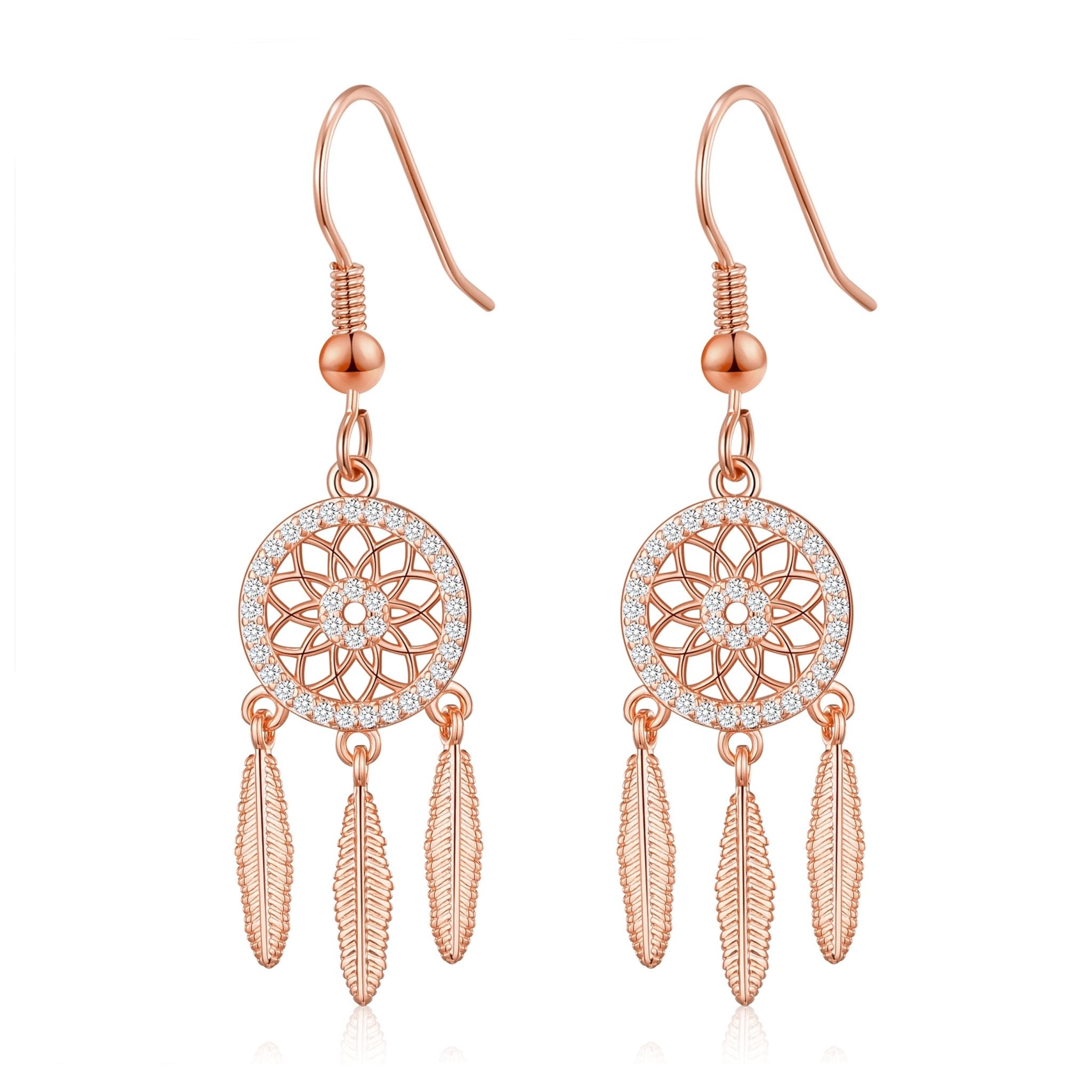 Rose Gold Plated Dream Catcher Drop Earrings Created with Zircondia® Crystals