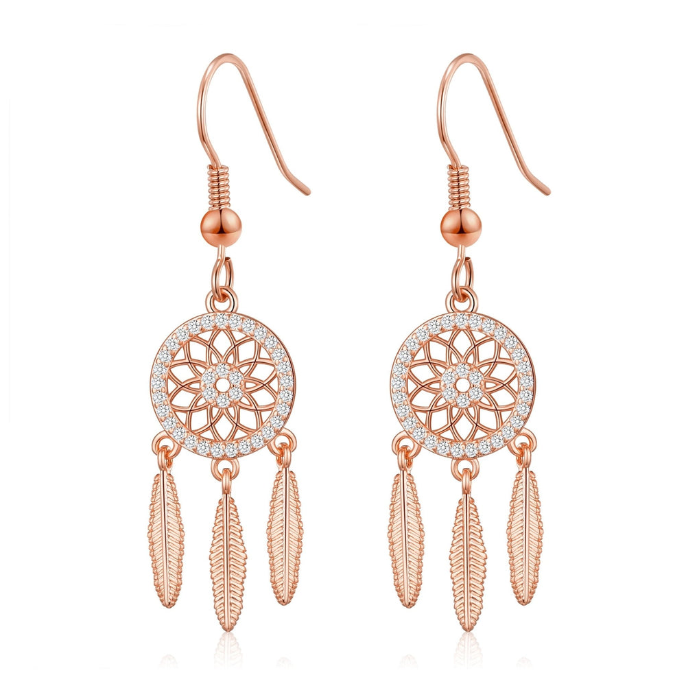 Rose Gold Plated Dream Catcher Drop Earrings Created with Zircondia® Crystals
