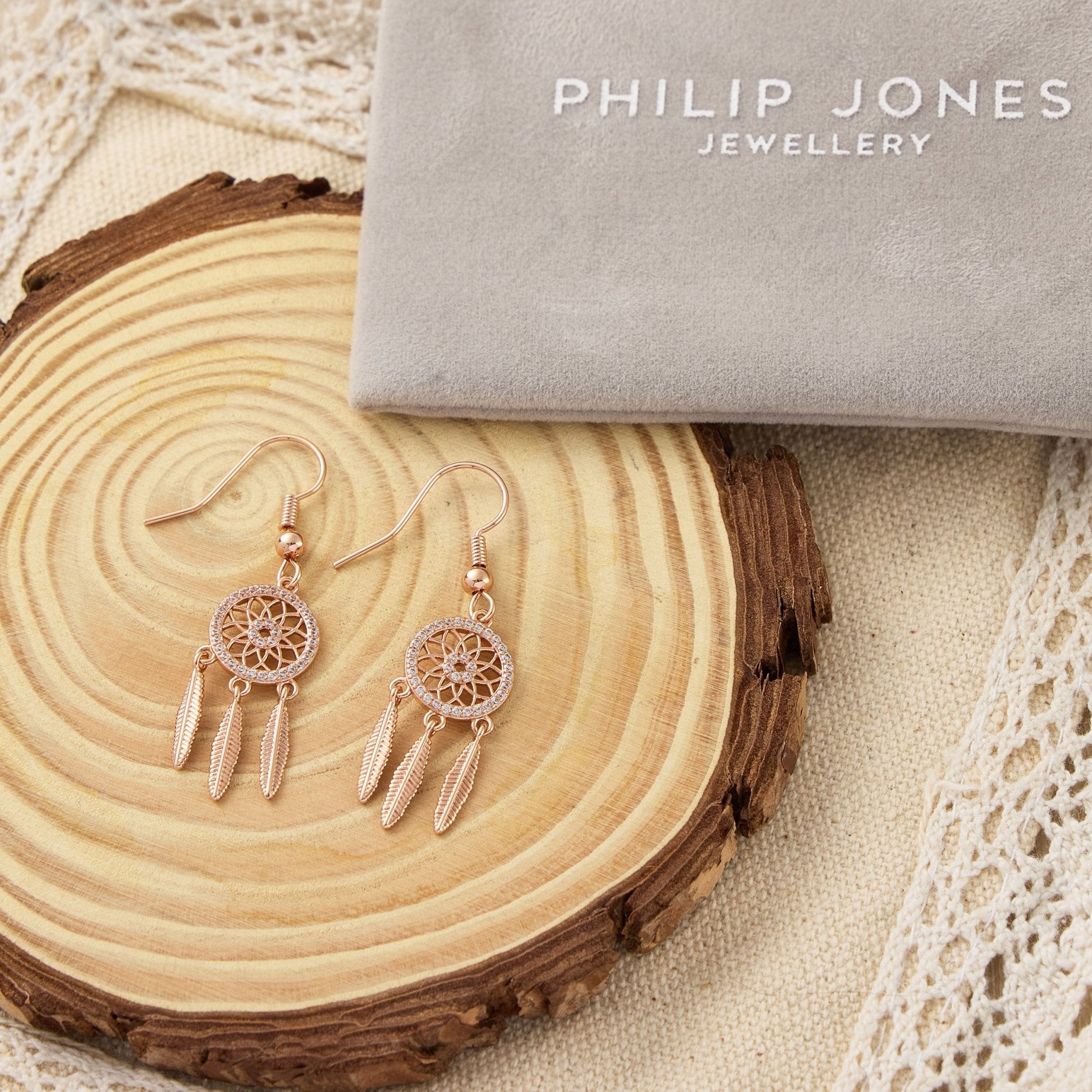 Rose Gold Plated Dream Catcher Drop Earrings Created with Zircondia® Crystals