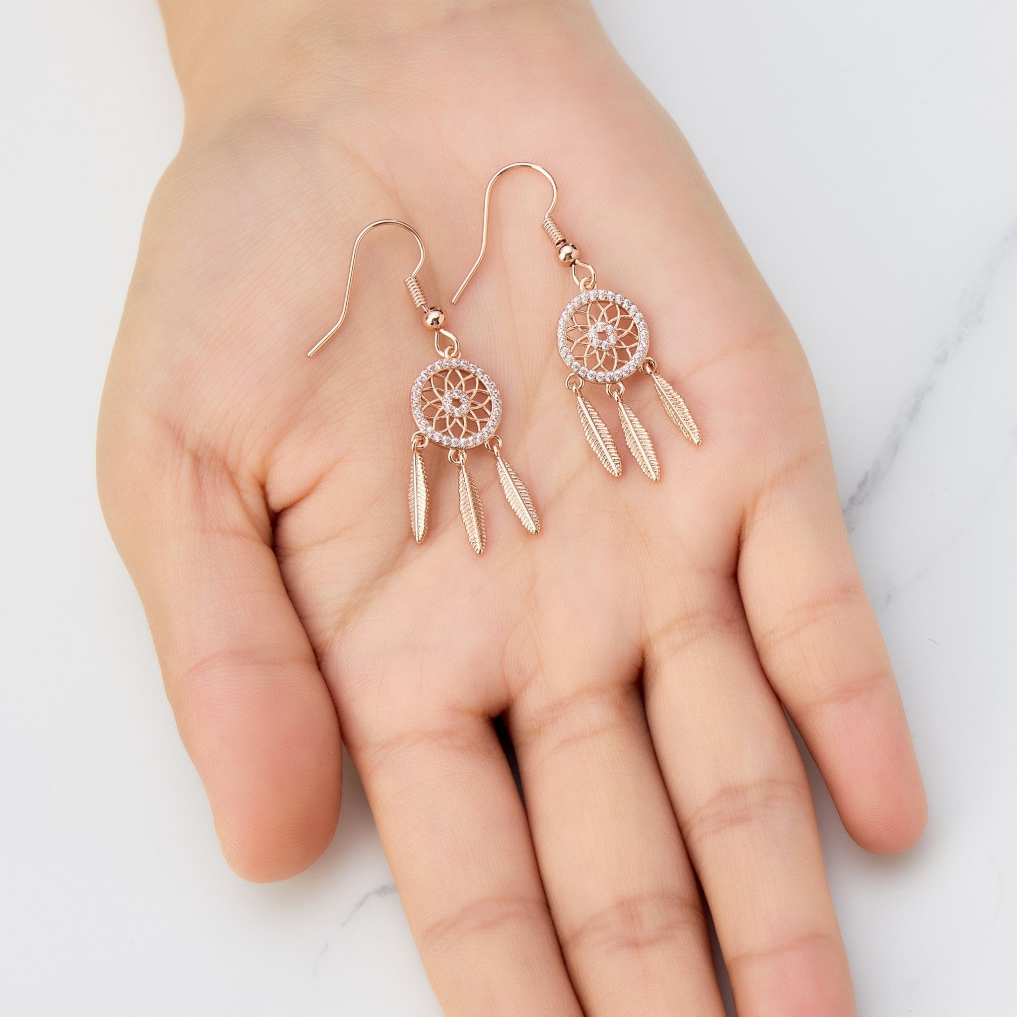 Rose Gold Plated Dream Catcher Drop Earrings Created with Zircondia® Crystals