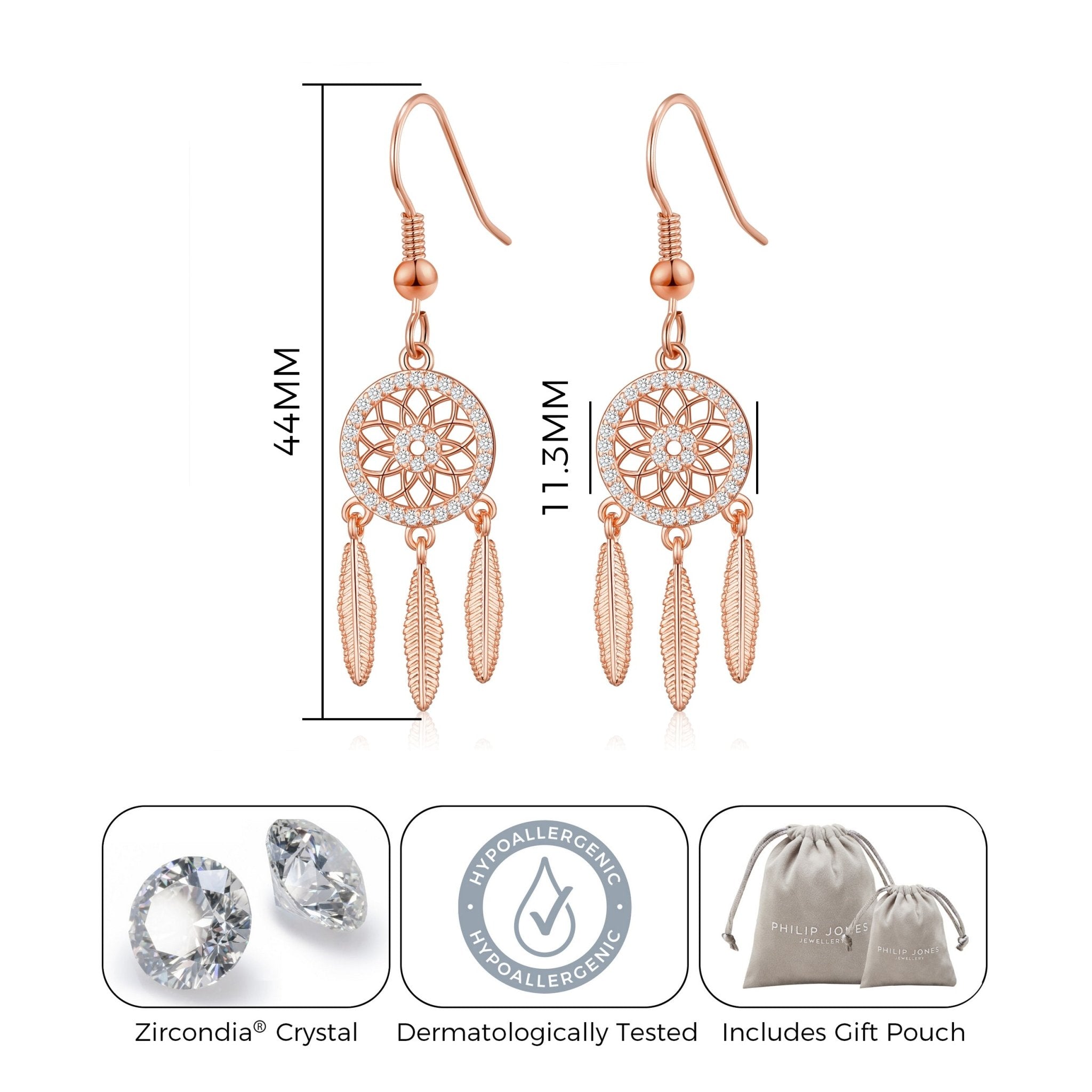 Rose Gold Plated Dream Catcher Drop Earrings Created with Zircondia® Crystals
