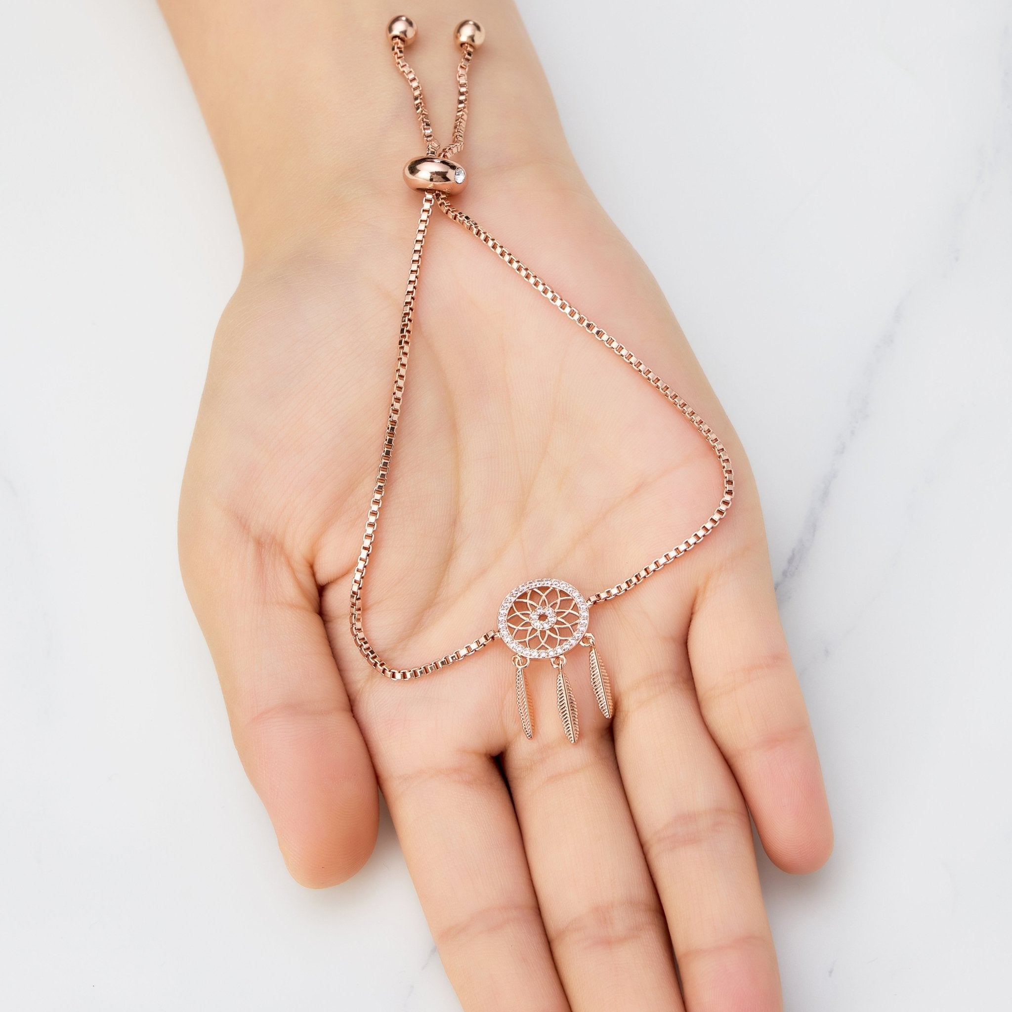 Rose Gold Plated Dream Catcher Friendship Bracelet Created with Zircondia® Crystals