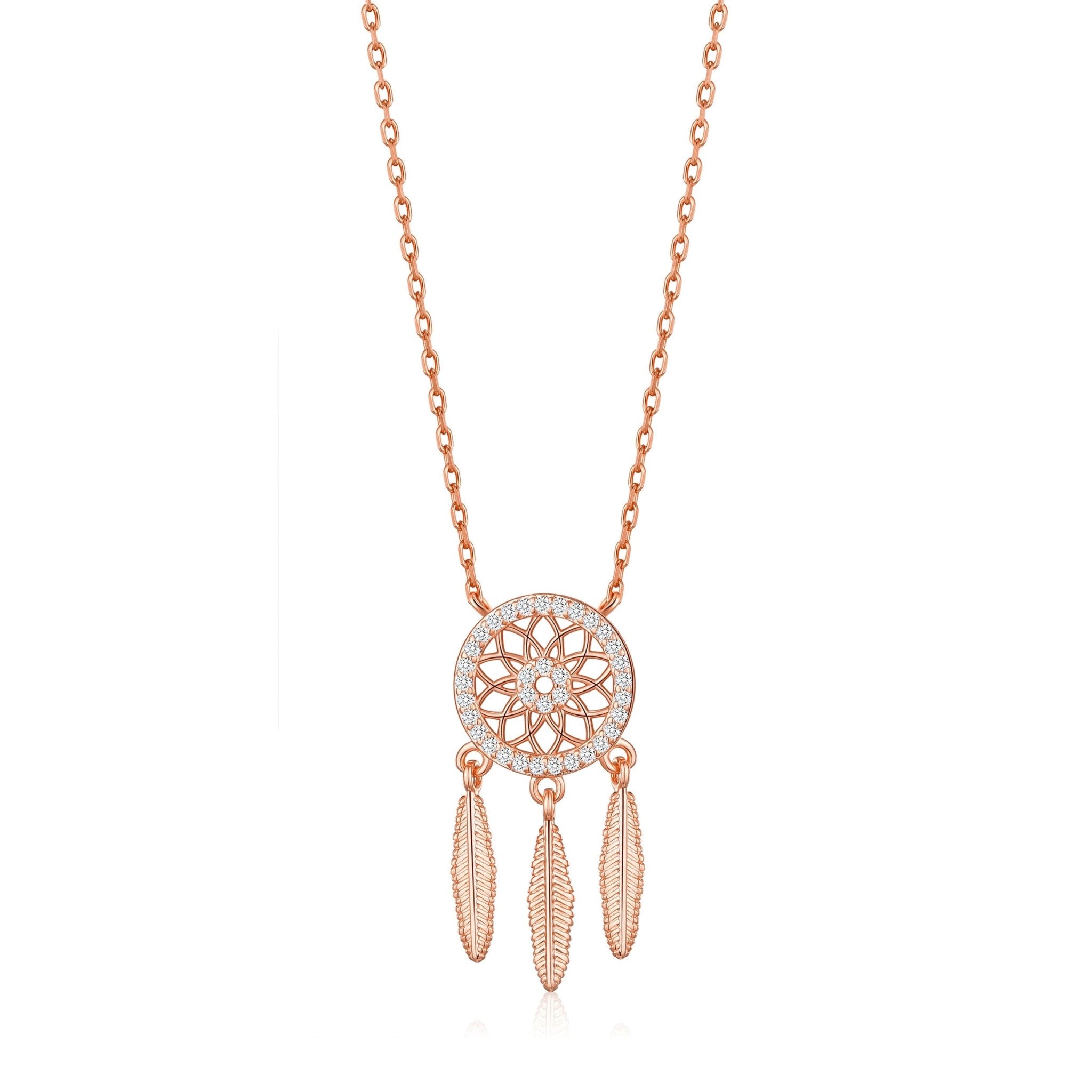 Rose Gold Plated Dream Catcher Necklace Created with Zircondia® Crystals