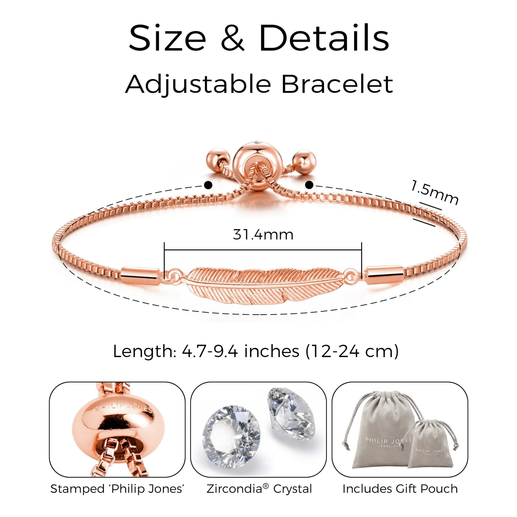 Rose Gold Plated Feather Friendship Bracelet Created with Zircondia® Crystals