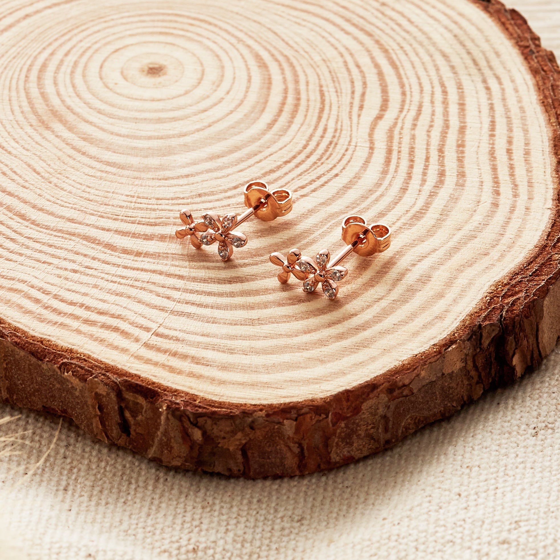 Rose Gold Plated Flower Earrings Created with Zircondia® Crystals