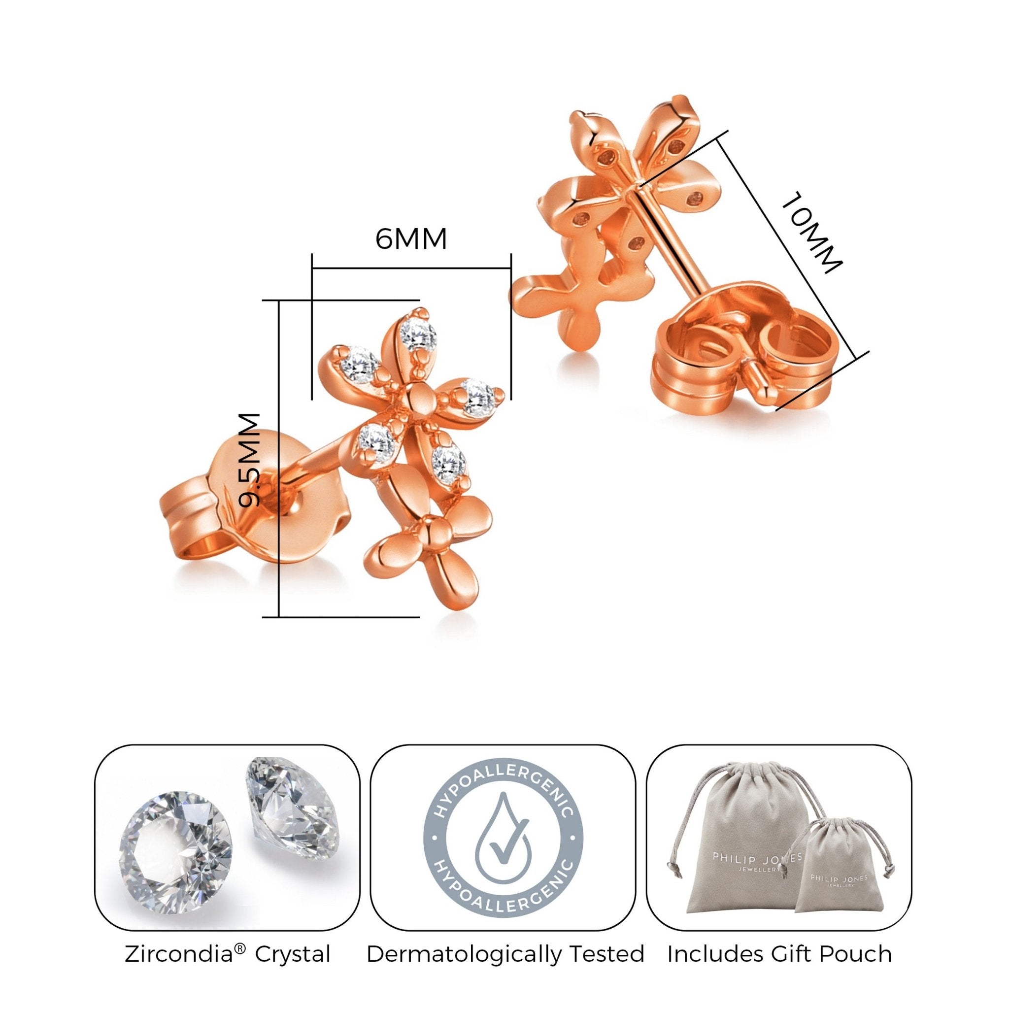 Rose Gold Plated Flower Earrings Created with Zircondia® Crystals