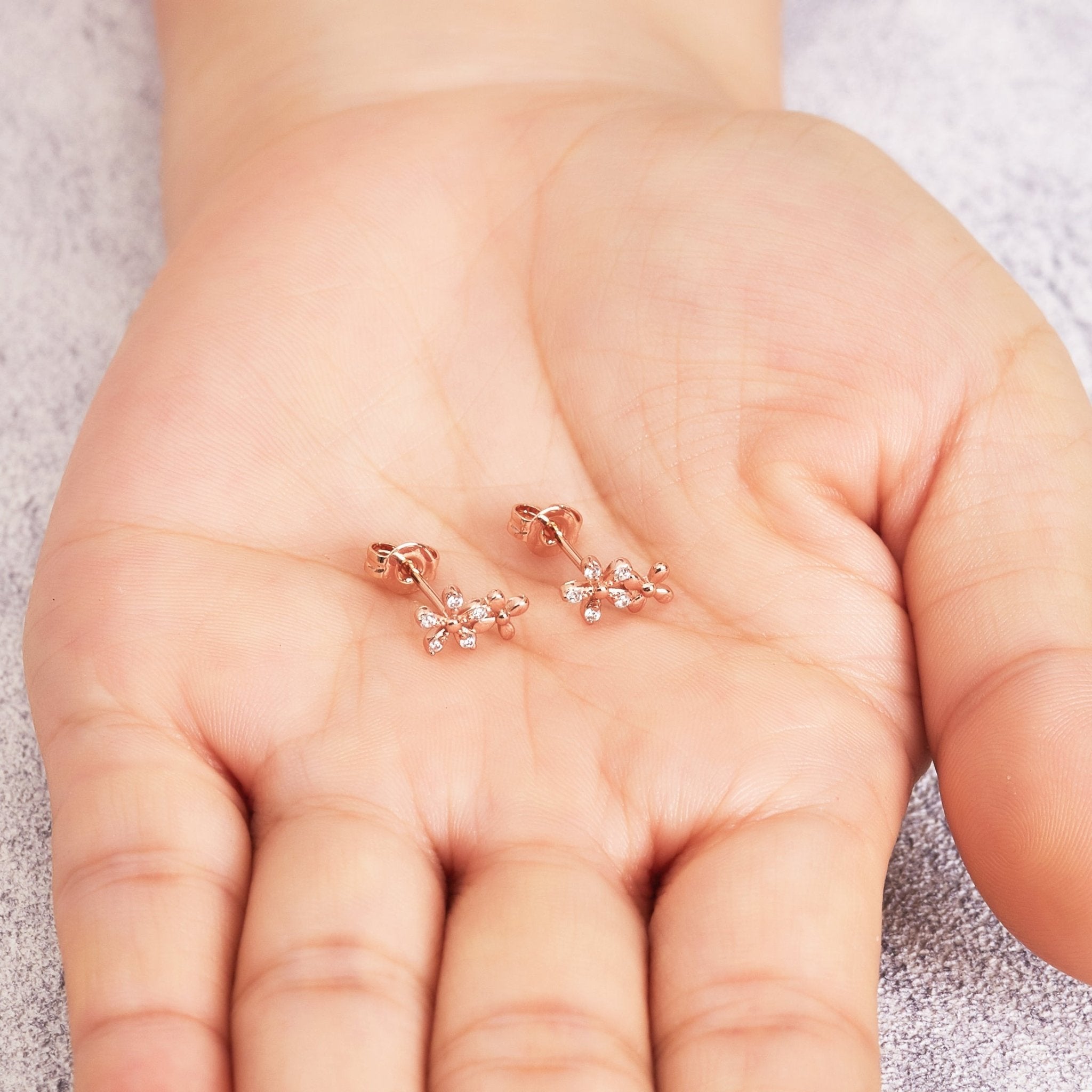 Rose Gold Plated Flower Earrings Created with Zircondia® Crystals