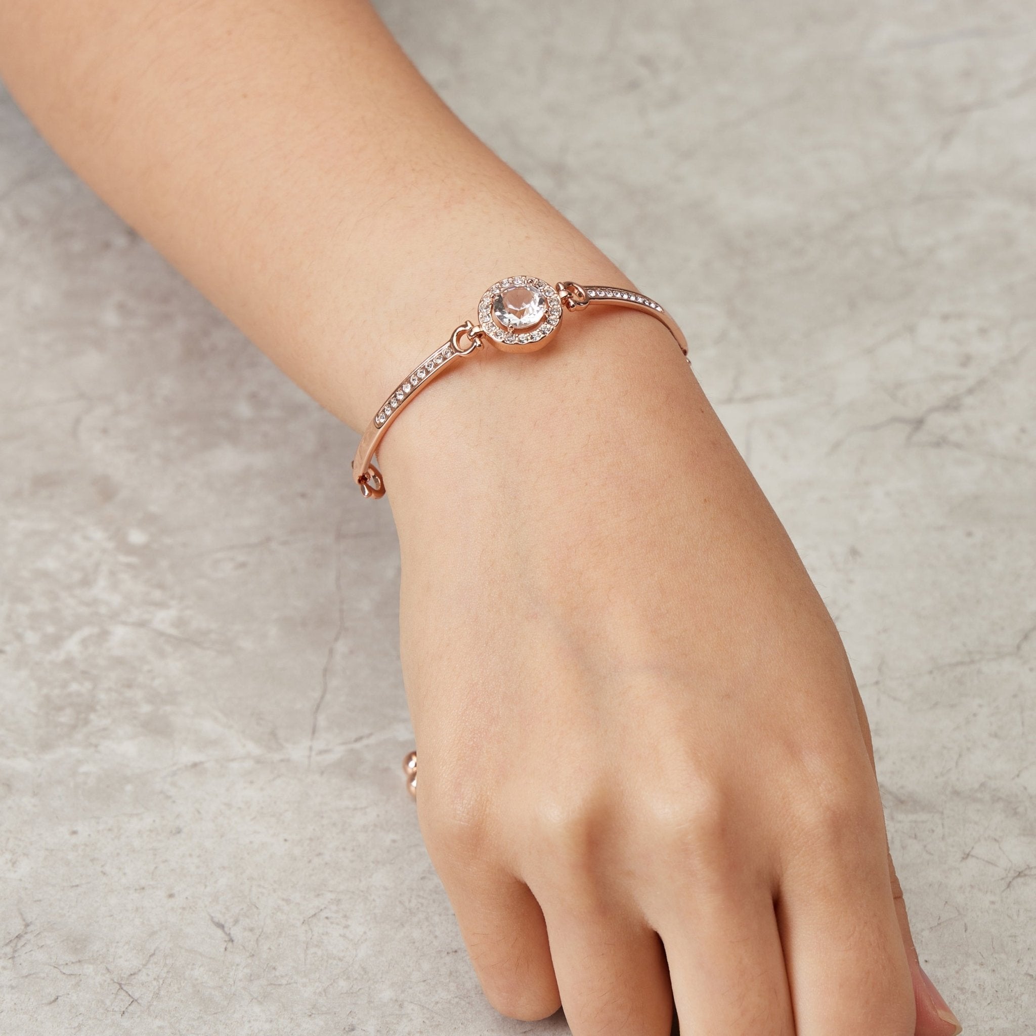 Rose Gold Plated Halo Friendship Bracelet Created with Zircondia® Crystals