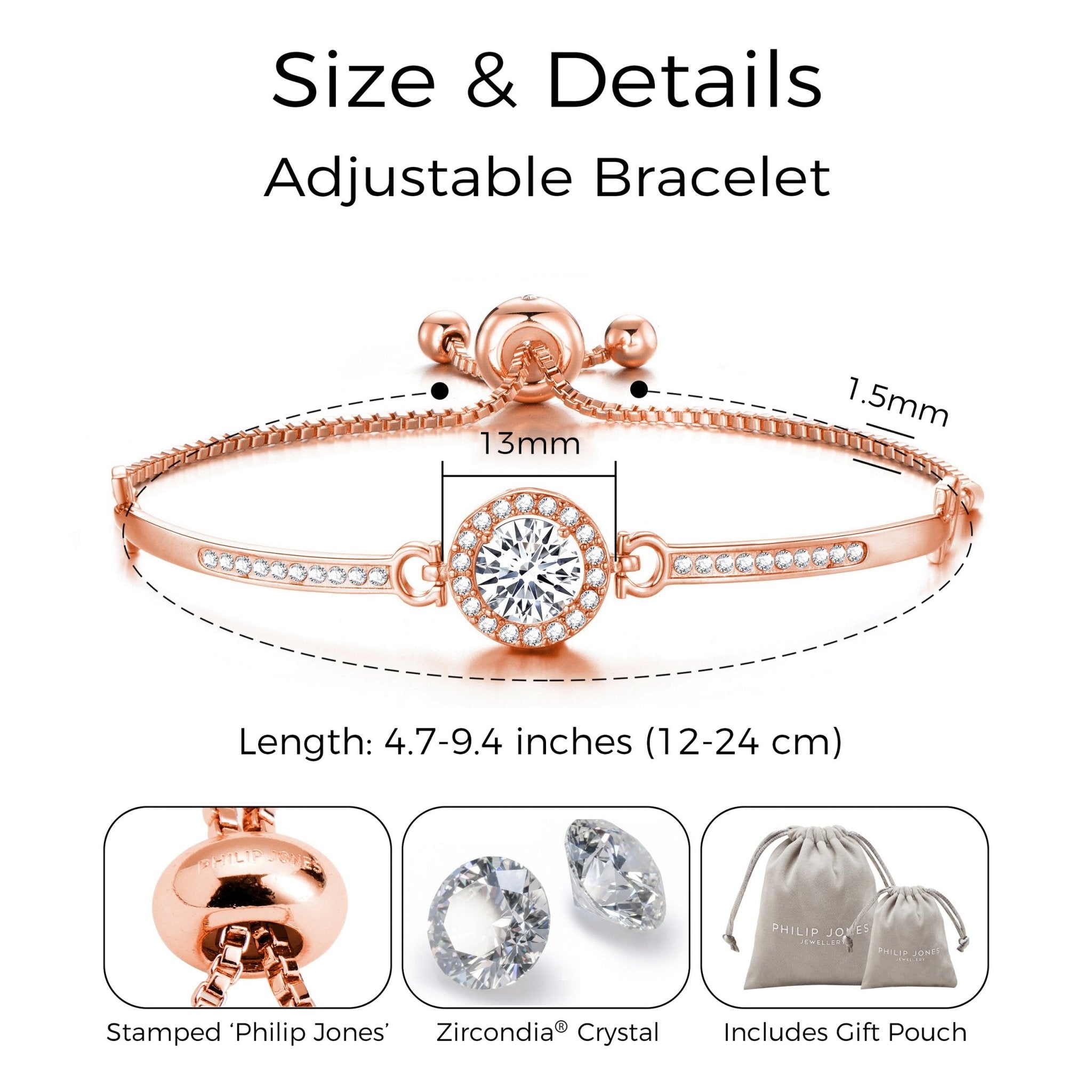 Rose Gold Plated Halo Friendship Bracelet Created with Zircondia® Crystals