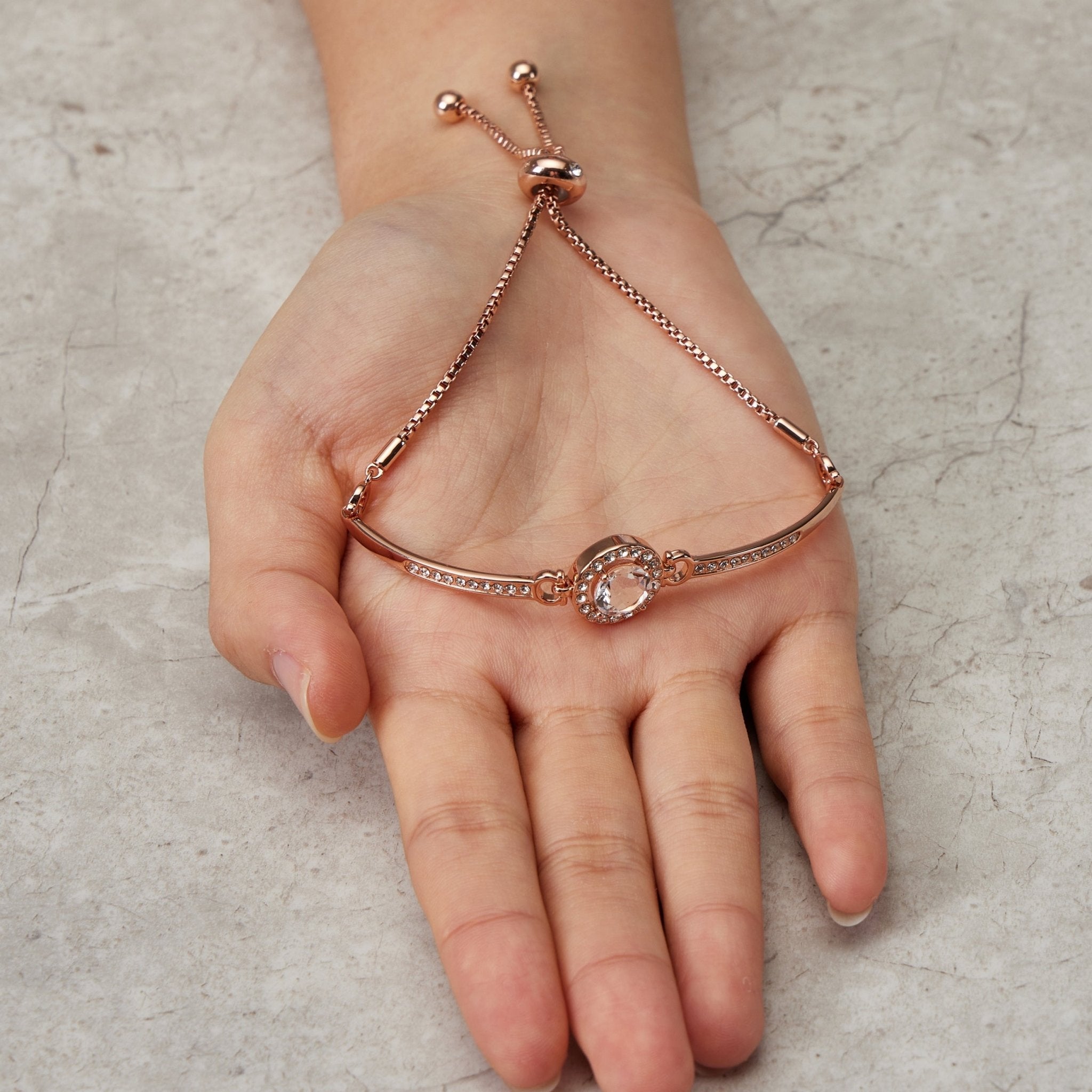 Rose Gold Plated Halo Friendship Bracelet Created with Zircondia® Crystals