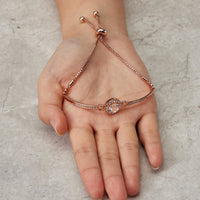 Rose Gold Plated Halo Friendship Bracelet Created with Zircondia® Crystals