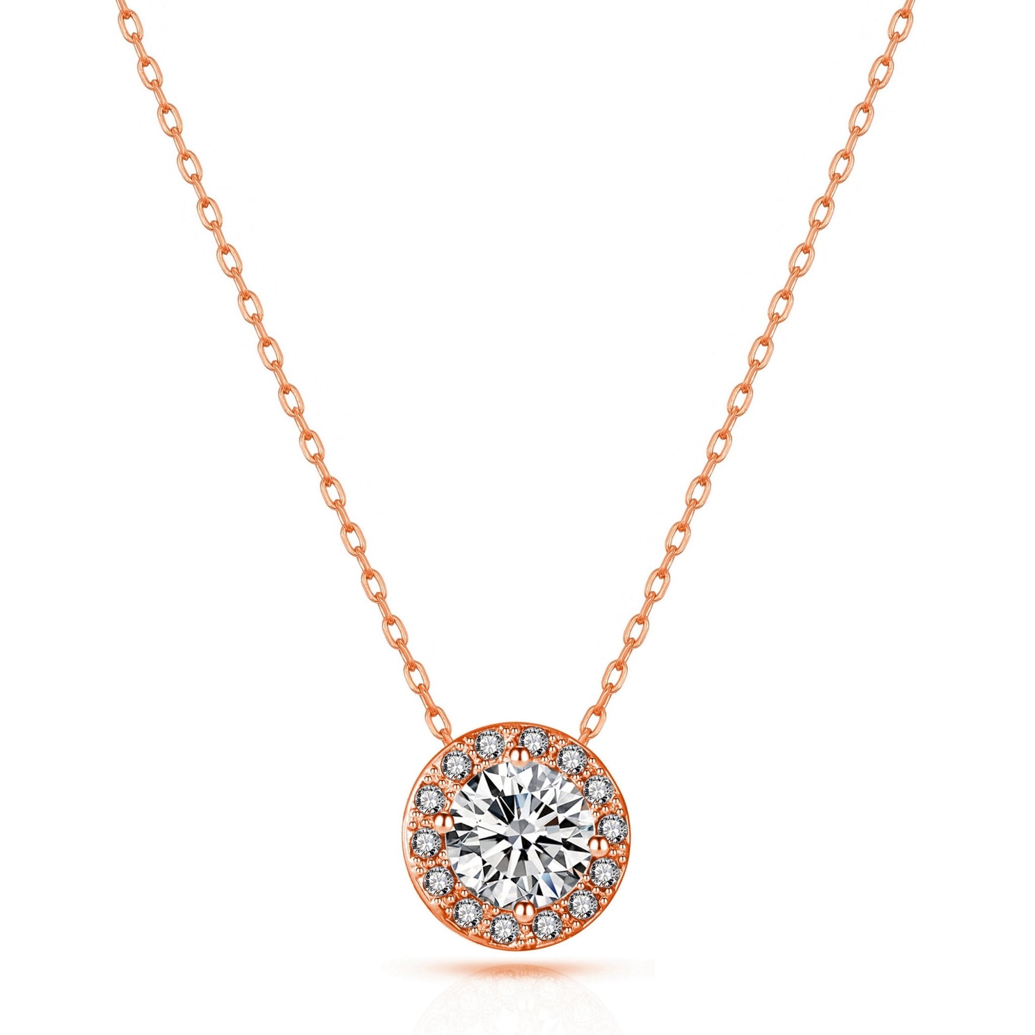 Rose Gold Plated Halo Necklace Created with Zircondia® Crystals