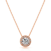 Rose Gold Plated Halo Necklace Created with Zircondia® Crystals