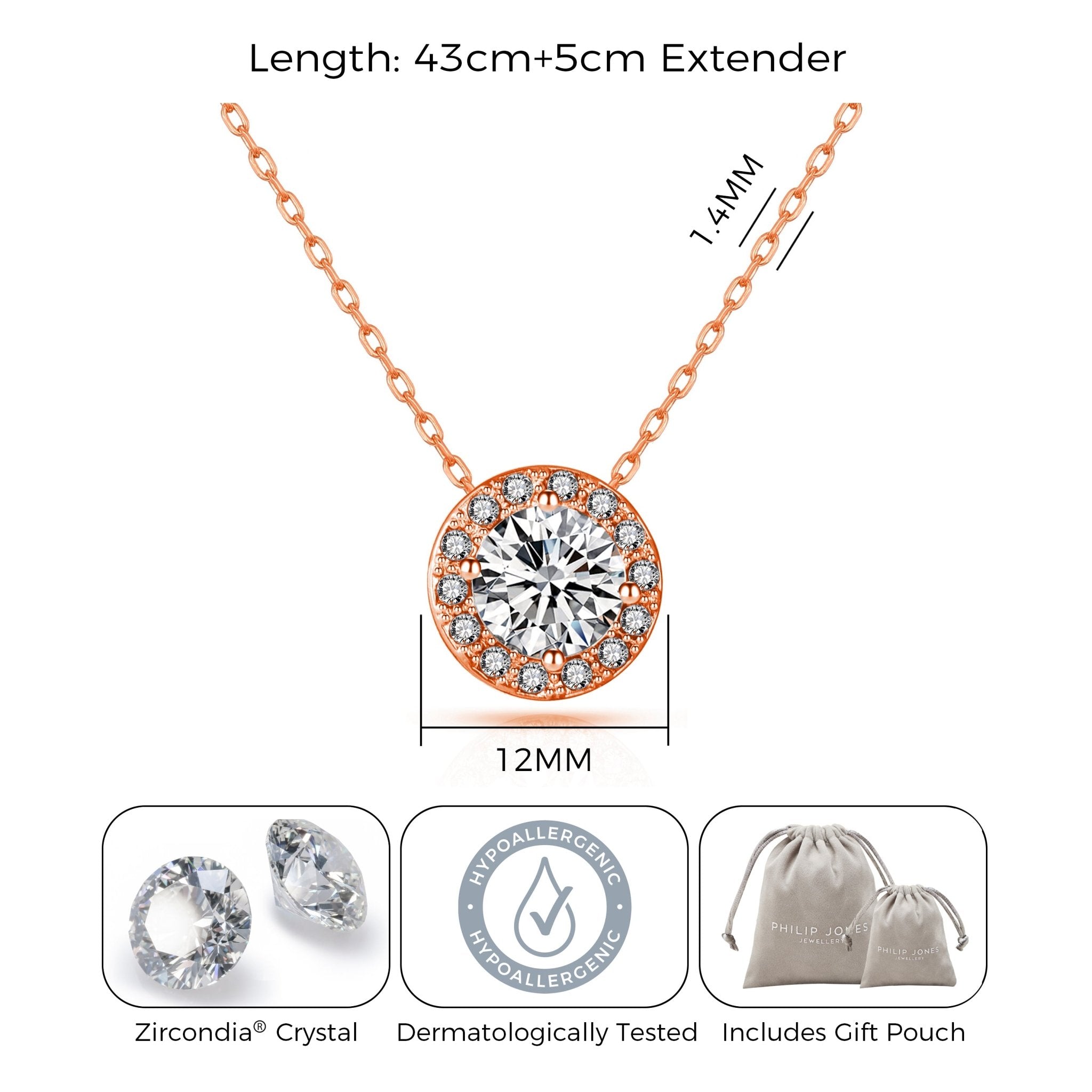 Rose Gold Plated Halo Necklace Created with Zircondia® Crystals