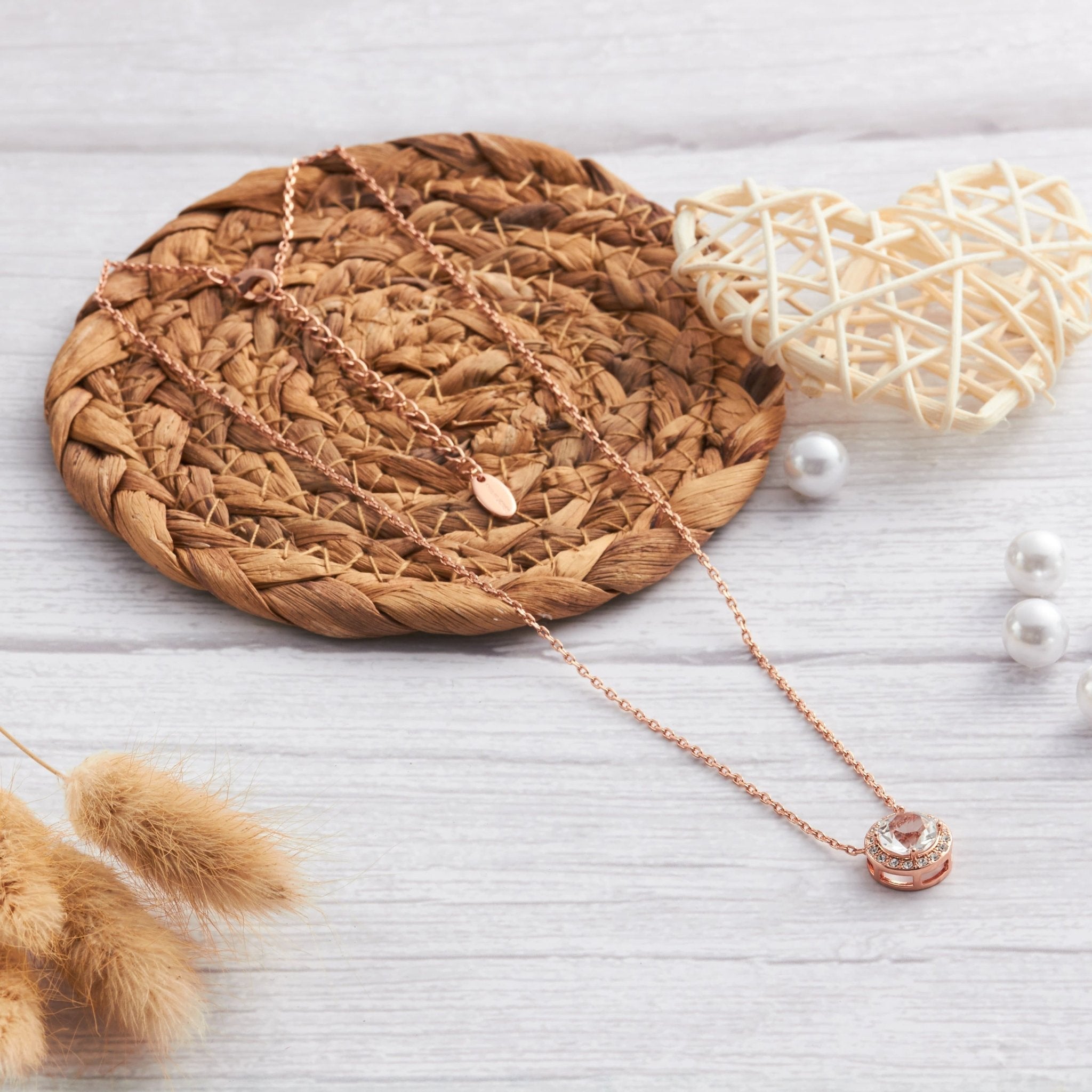 Rose Gold Plated Halo Necklace Created with Zircondia® Crystals