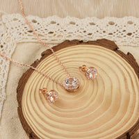 Rose Gold Plated Halo Set Created with Zircondia® Crystals