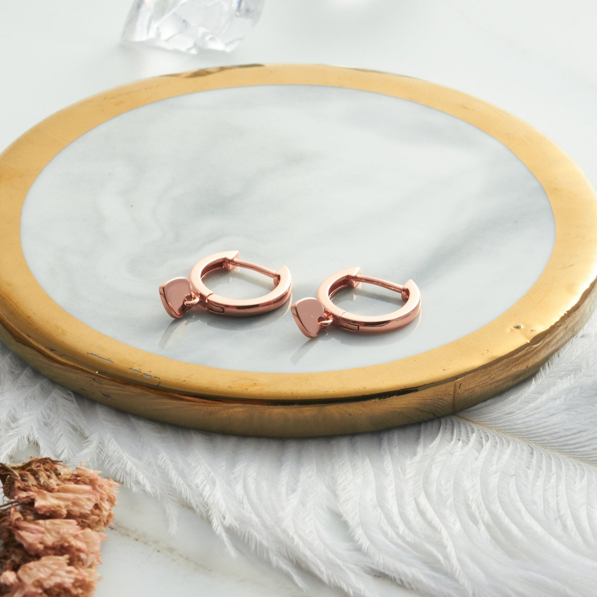 Rose Gold Plated Heart Charm Hoop Earrings