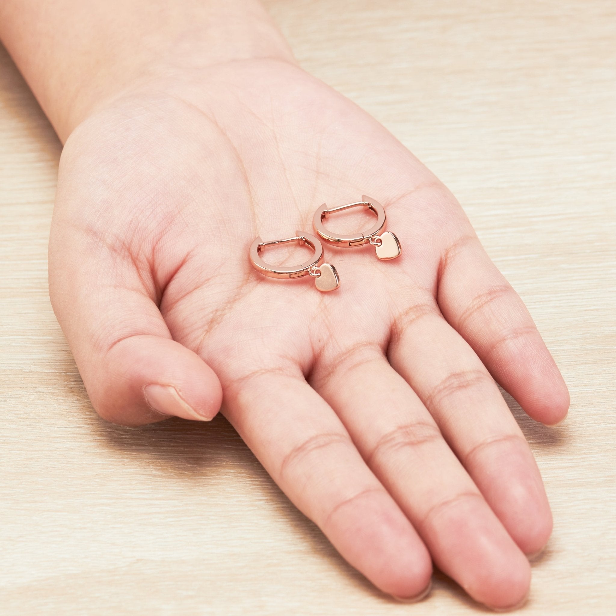 Rose Gold Plated Heart Charm Hoop Earrings