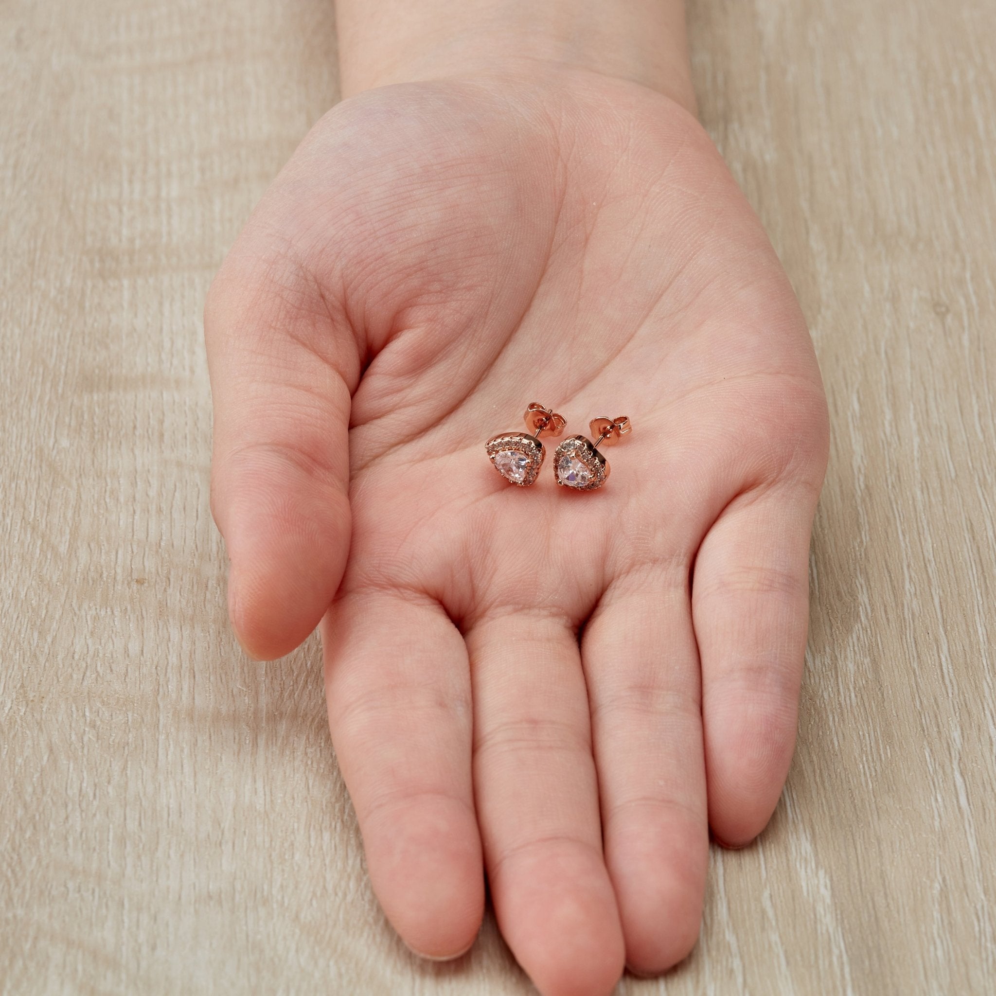 Rose Gold Plated Heart Halo Earrings Created with Zircondia® Crystals